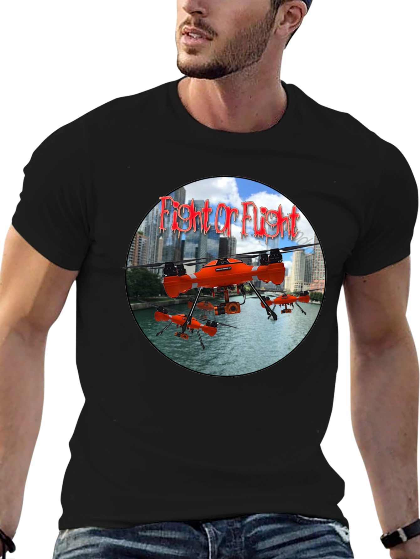 Fight or Flight Drone Graphic T-Shirt