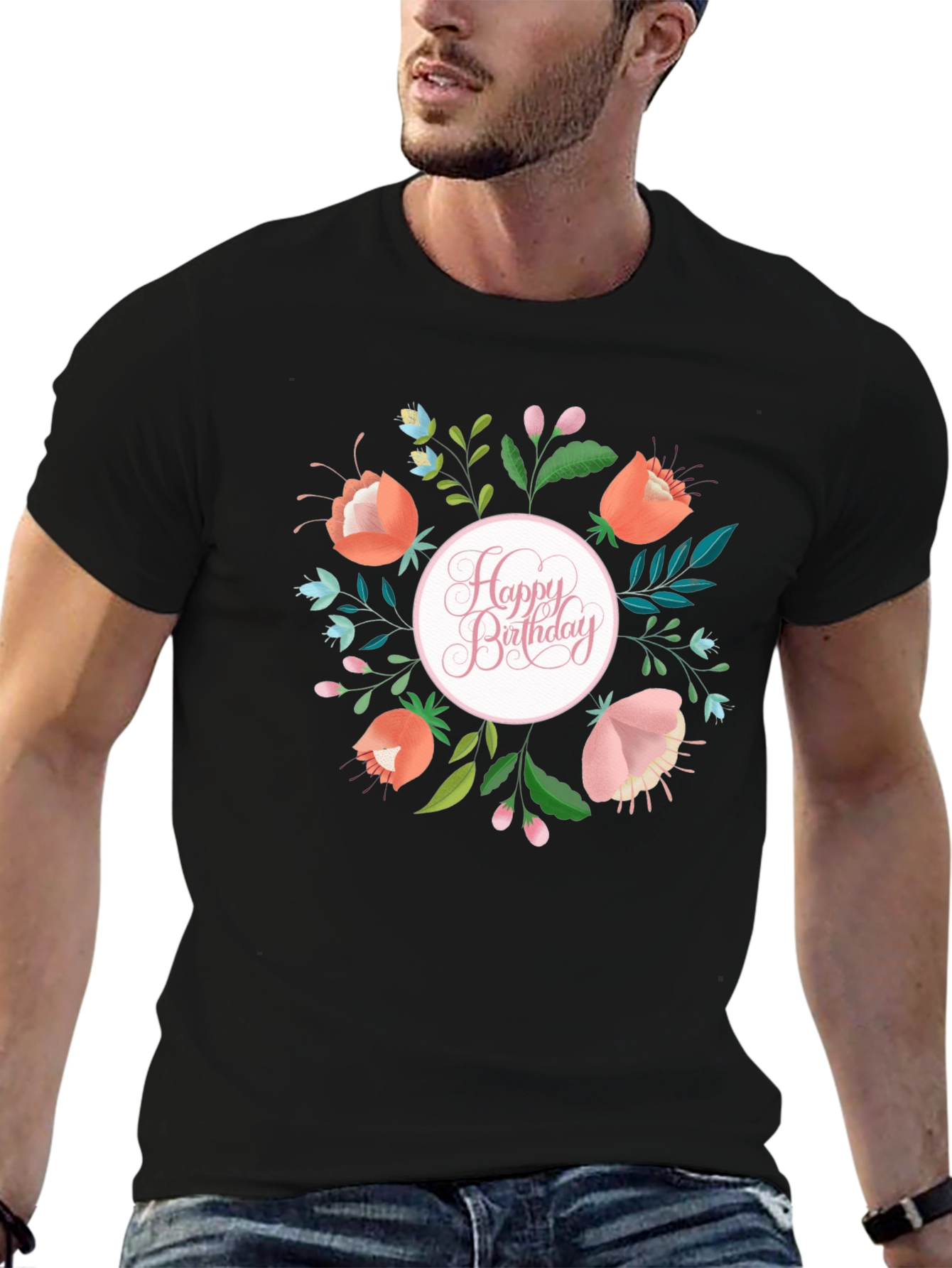 Floral Happy Birthday T-Shirt - Stylish Celebration