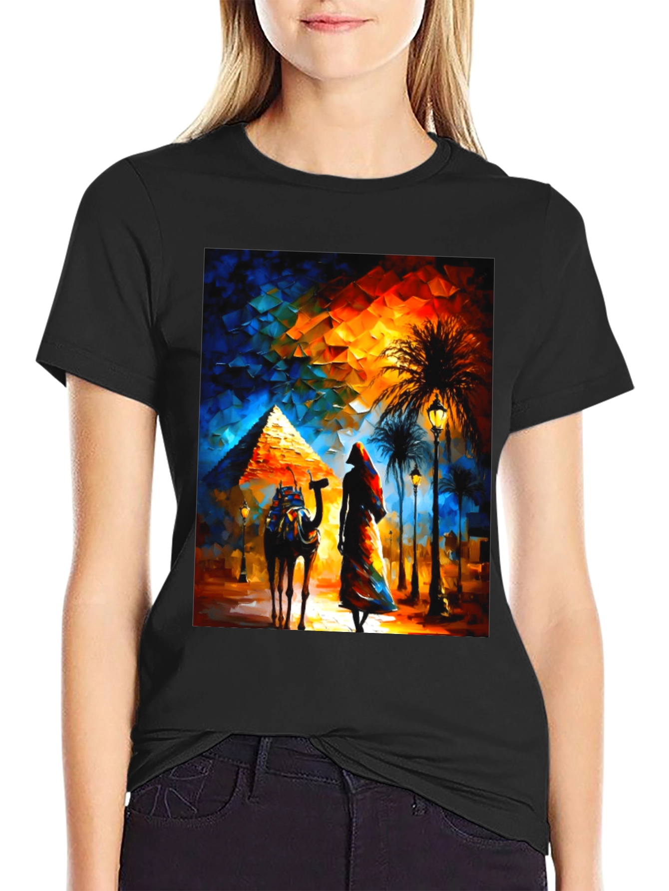 Egyptian Pyramid Graphic T-Shirt - Desert Camel & Woman