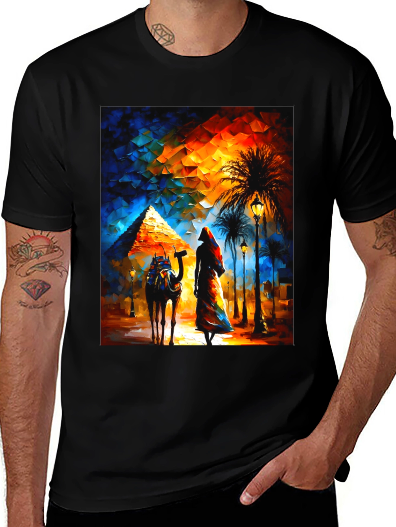 Egyptian Pyramid Graphic T-Shirt - Desert Camel & Woman