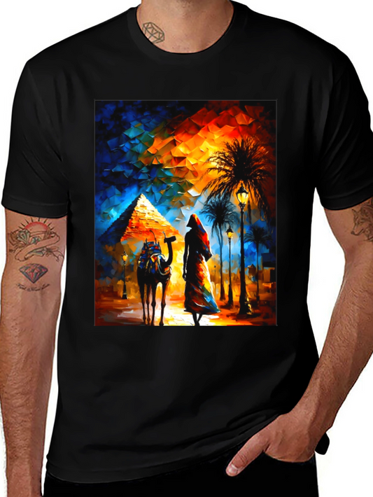Egyptian Pyramid Graphic T-Shirt - Desert Camel & Woman