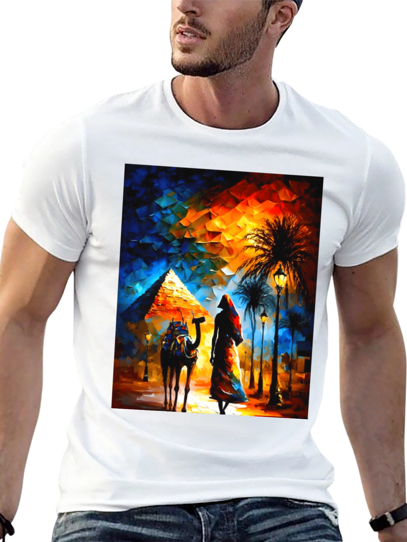 Egyptian Pyramid Graphic T-Shirt - Desert Camel & Woman