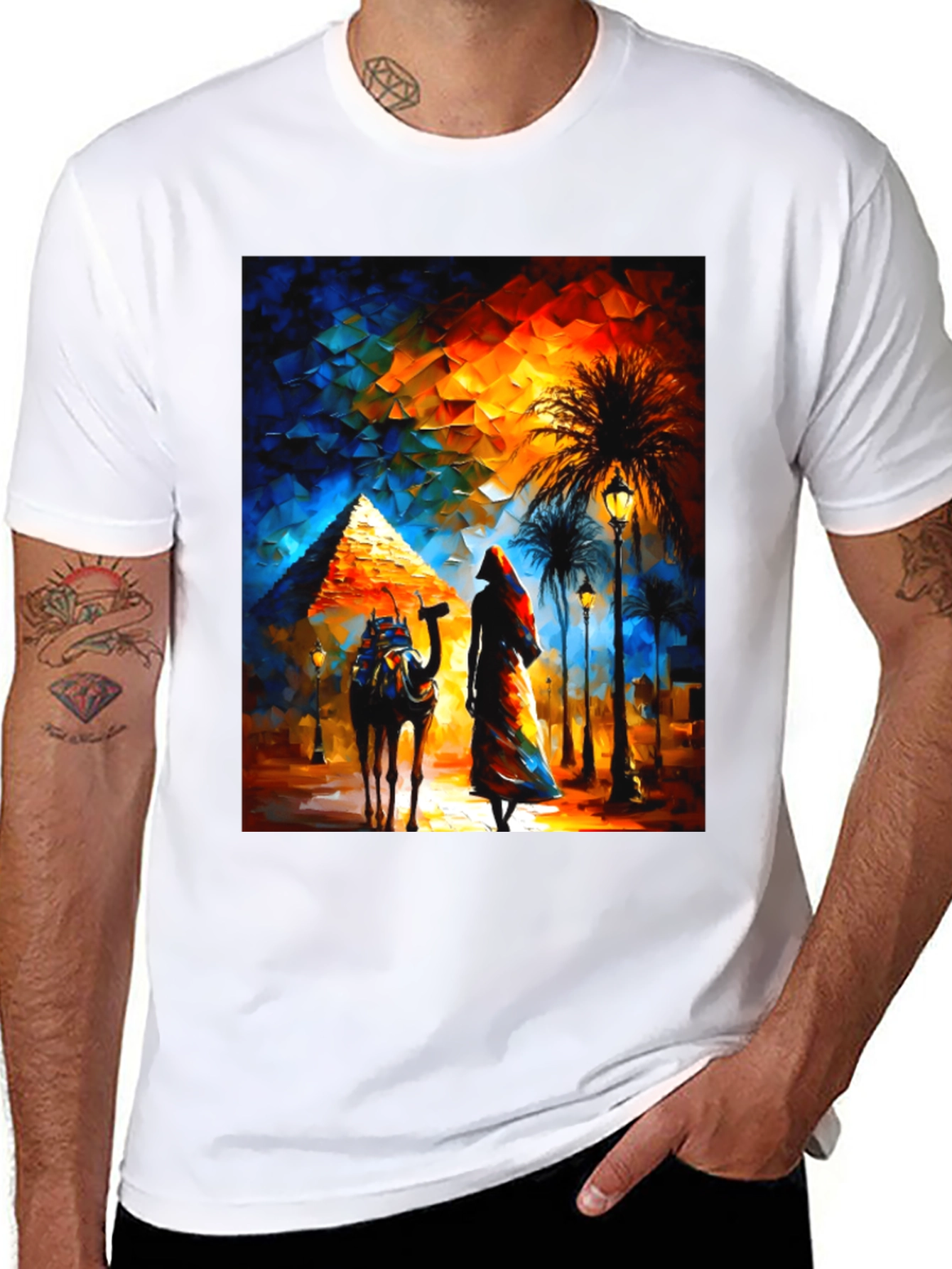 Egyptian Pyramid Graphic T-Shirt - Desert Camel & Woman