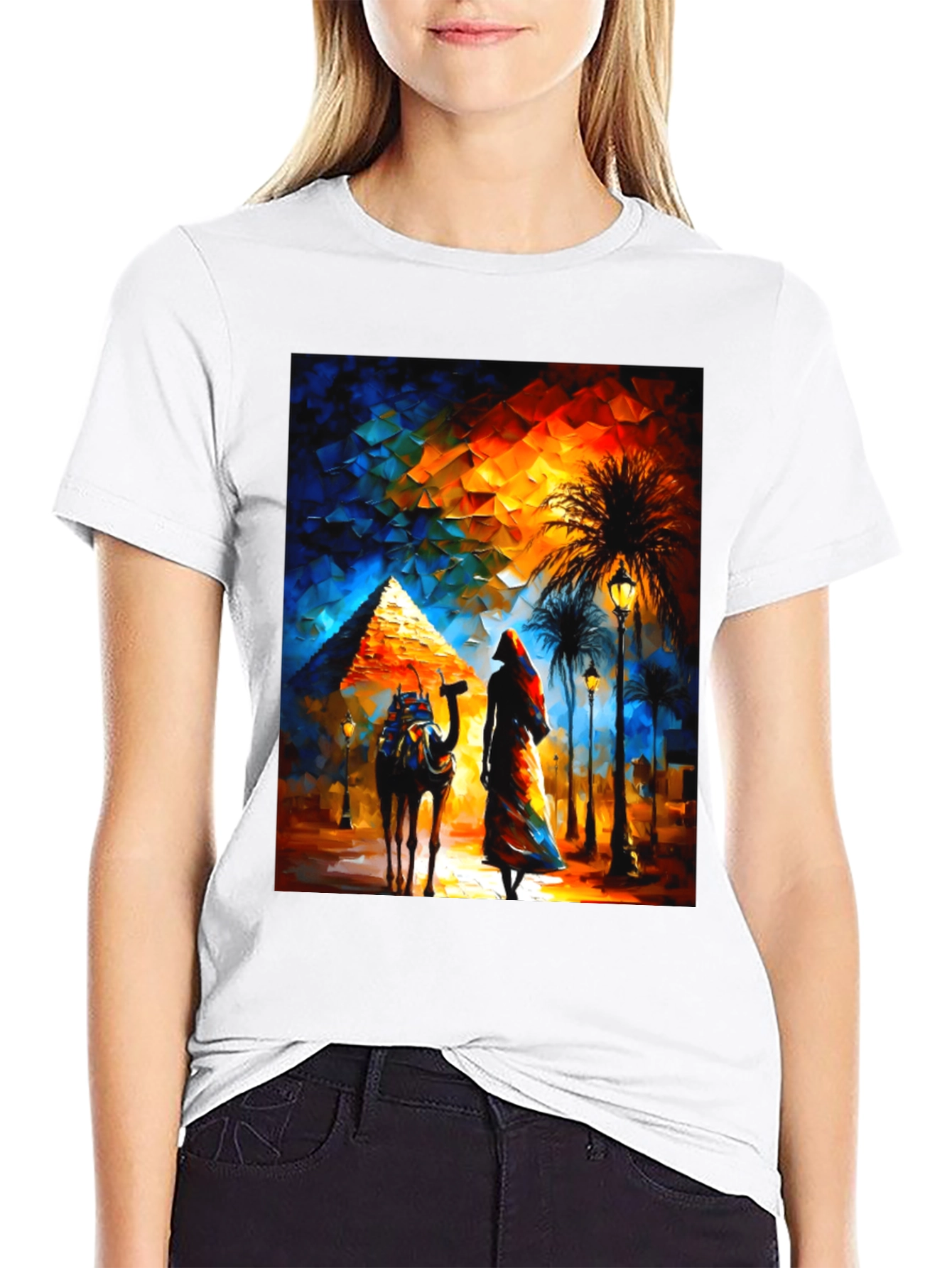 Egyptian Pyramid Graphic T-Shirt - Desert Camel & Woman