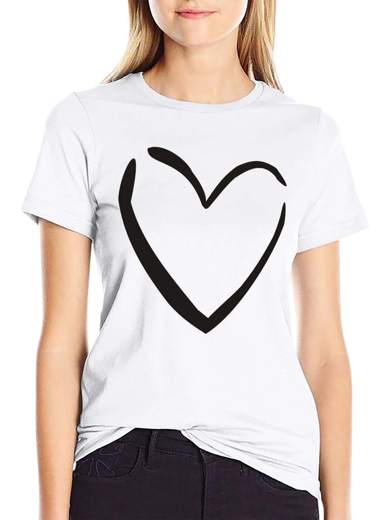 Black Heart Outline T-Shirt - Casual Style