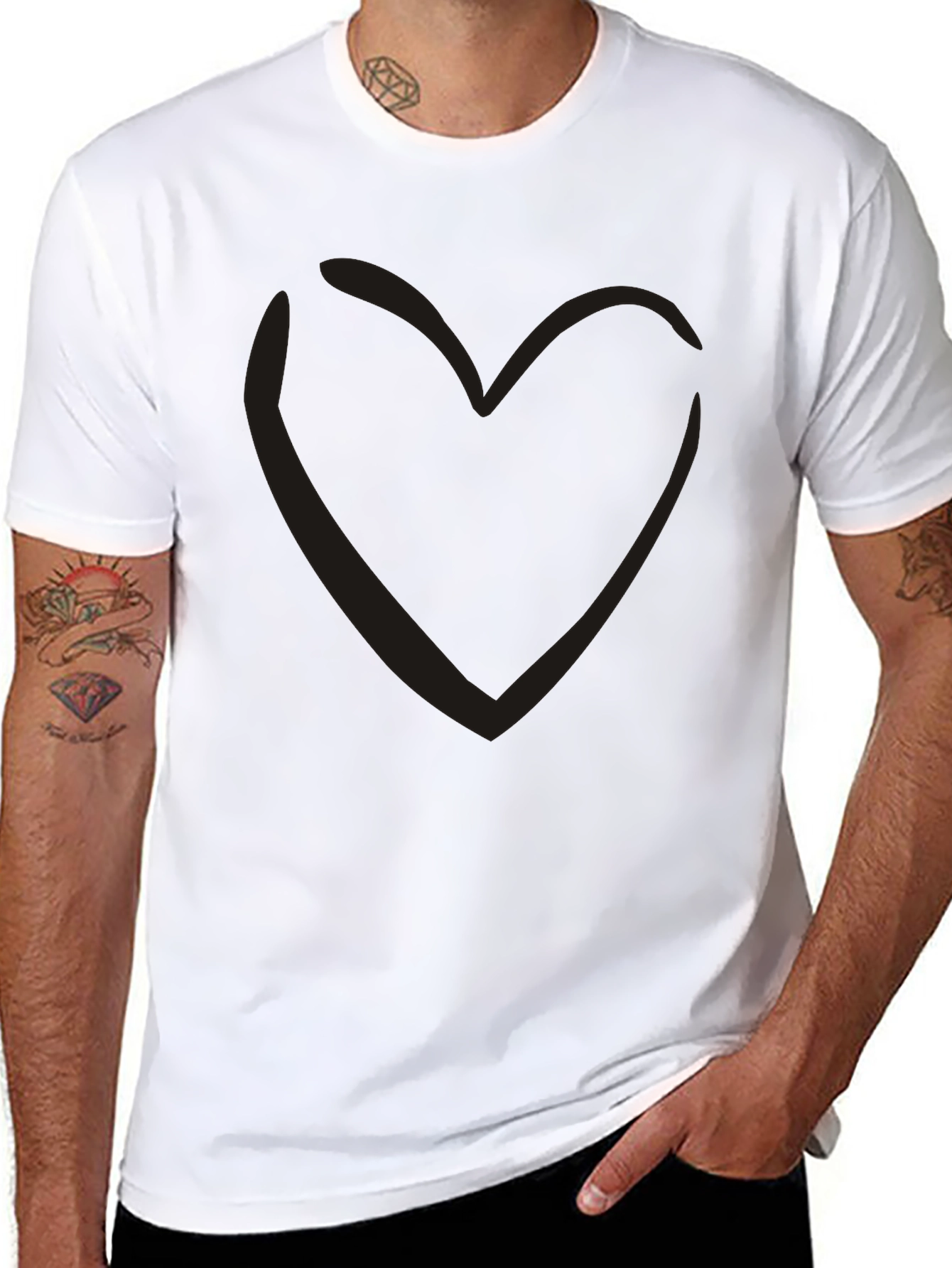 Black Heart Outline T-Shirt - Casual Style