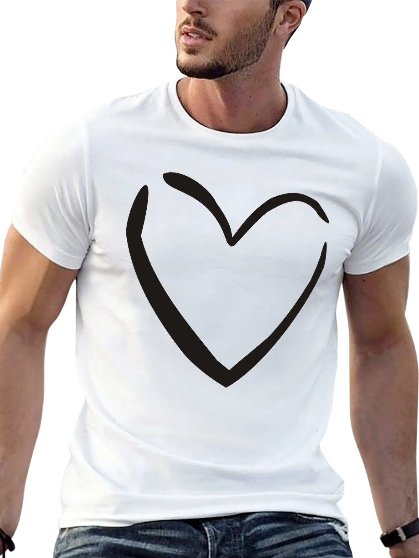 Black Heart Outline T-Shirt - Casual Style