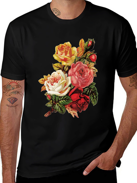 Floral Roses Graphic Tee - Vintage Style