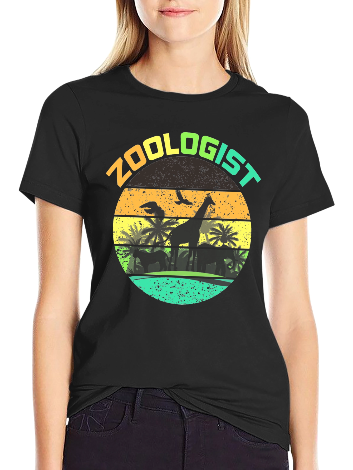 Zoologist Giraffe Sunset Graphic Tee
