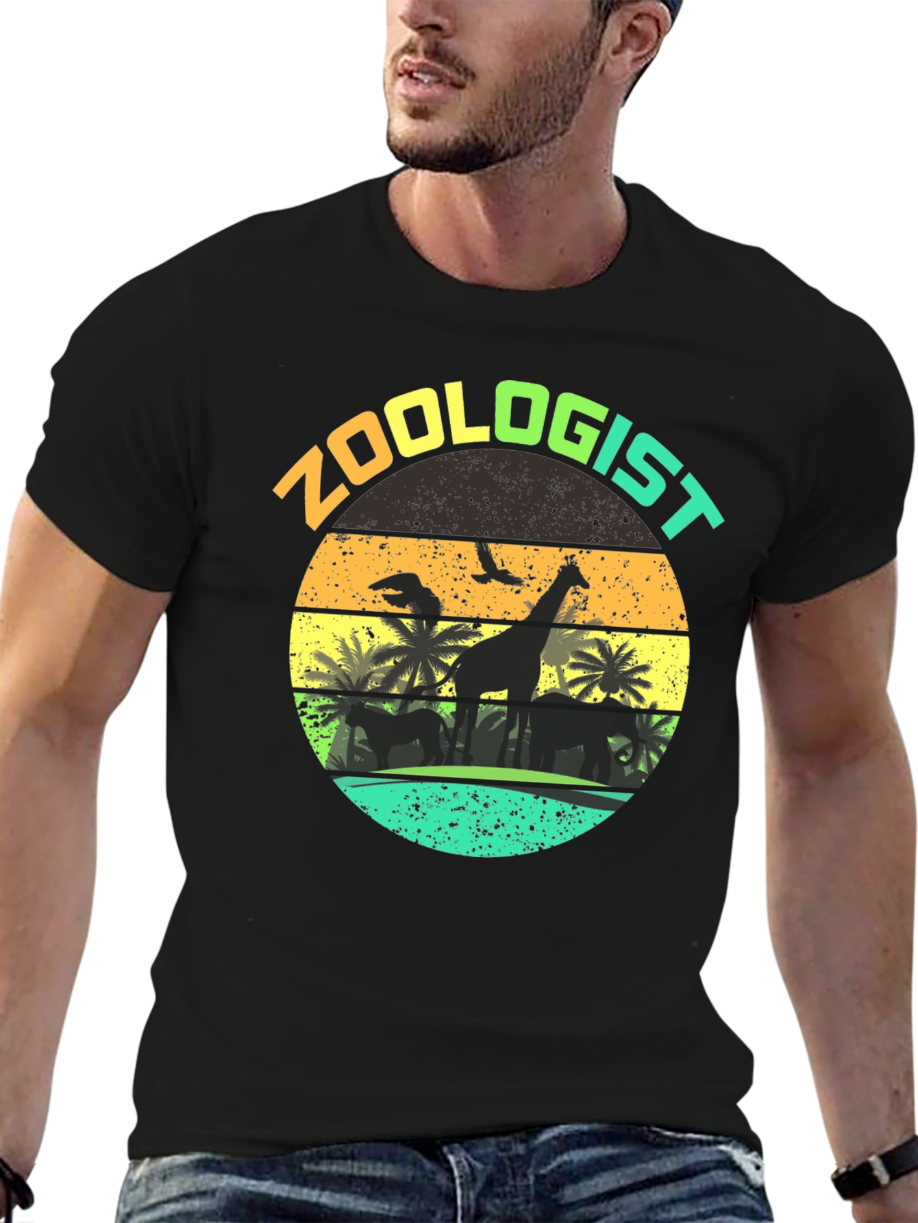 Zoologist Giraffe Sunset Graphic Tee
