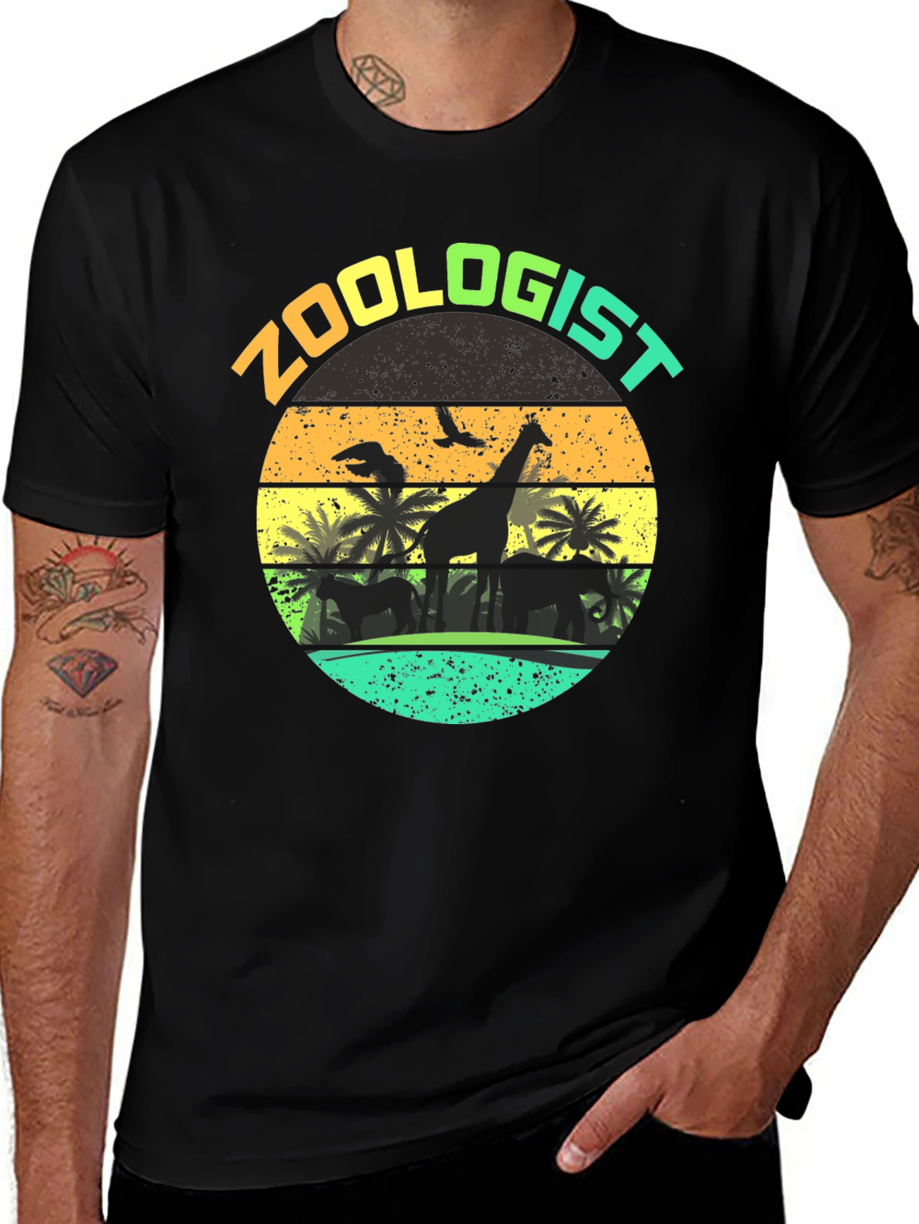 Zoologist Giraffe Sunset Graphic Tee