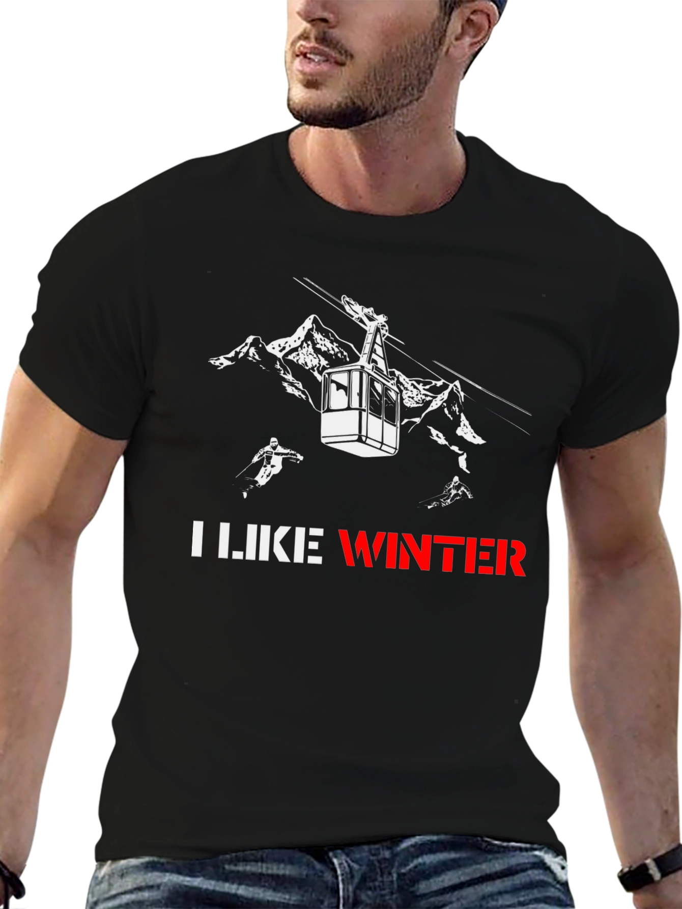 I Like Winter Graphic Tee - Black Cotton Blend