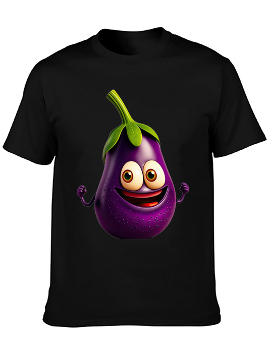 Eggplant Emoji T-Shirt - Black Short Sleeve Fun Design