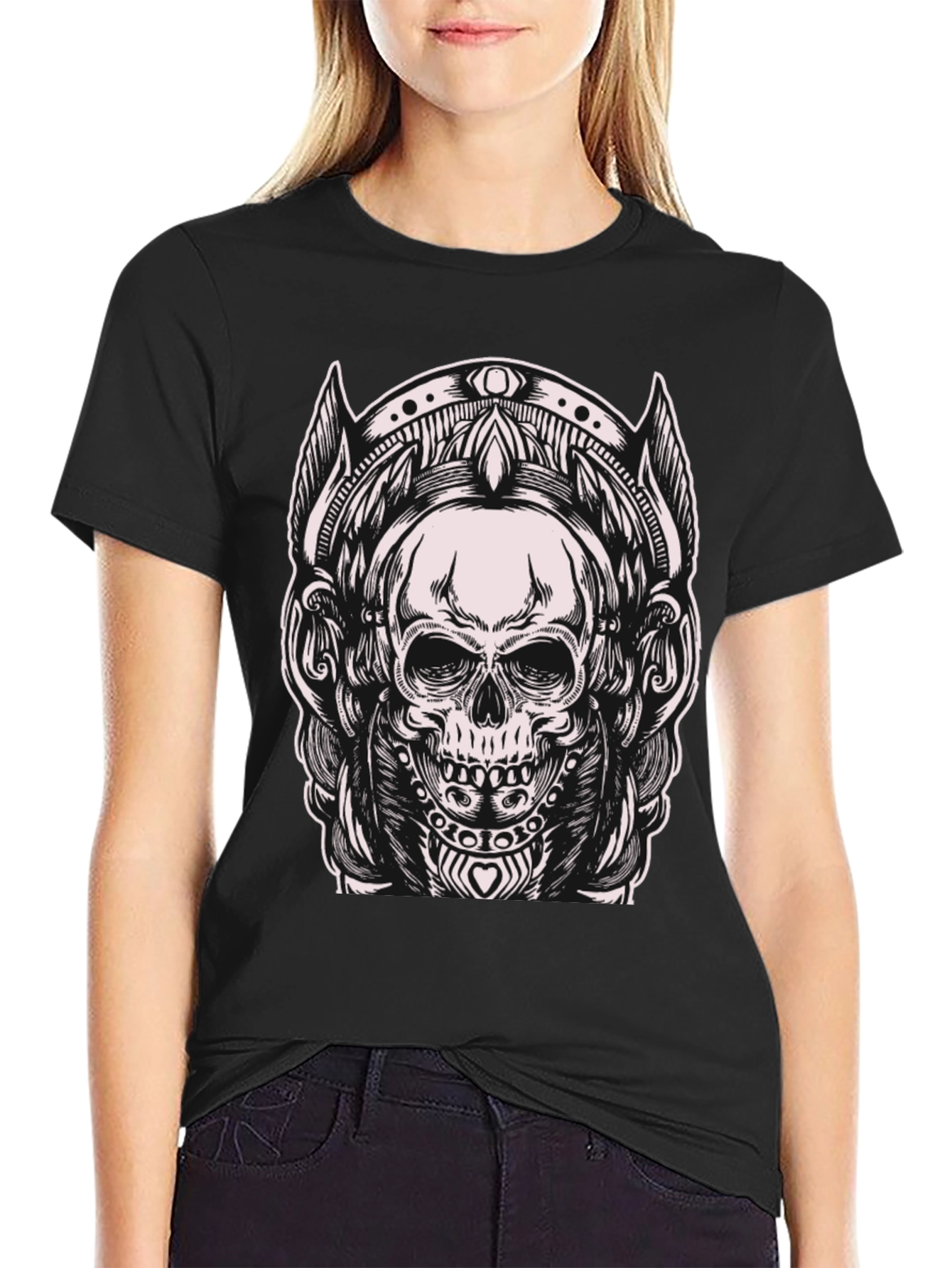 Skull Graphic Tee - Black Cotton Blend T-Shirt