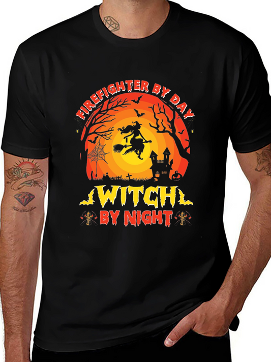 Firefighter By Day Witch By Night Halloween T-Shirt