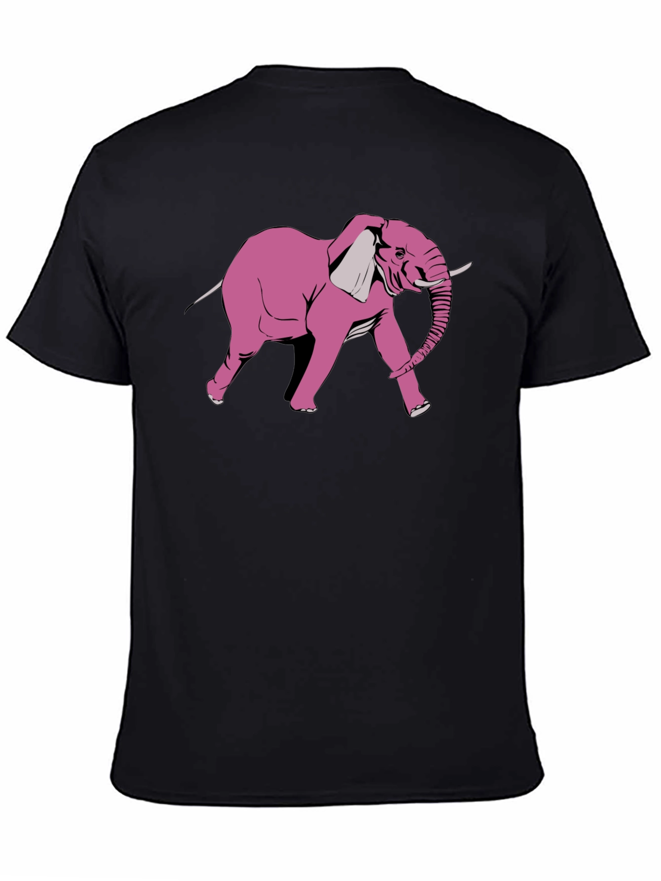 Pink Elephant Graphic Print Black T-Shirt