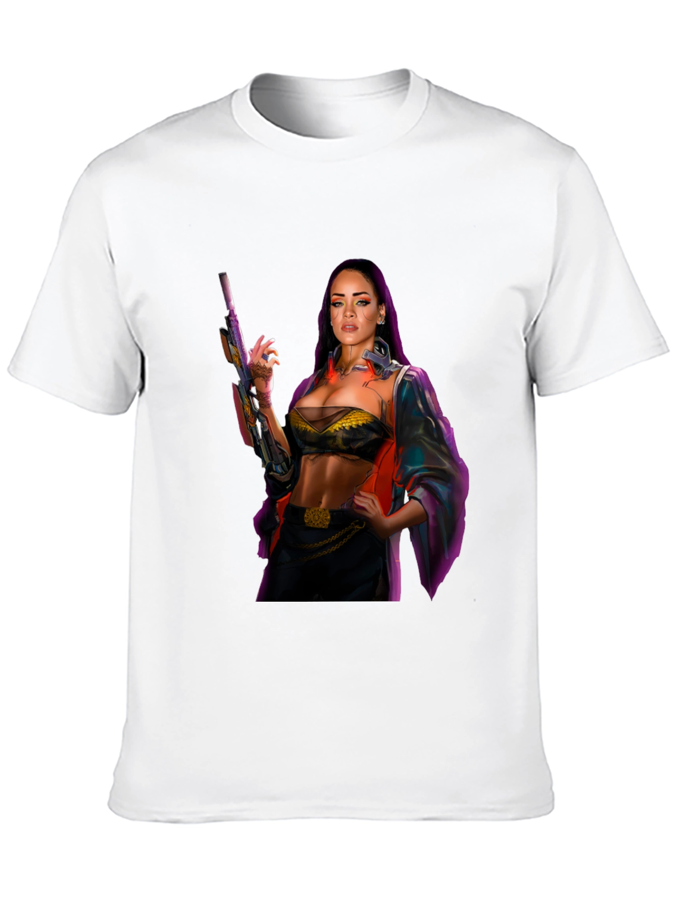 Cyberpunk Style Woman with Gun Graphic T-Shirt
