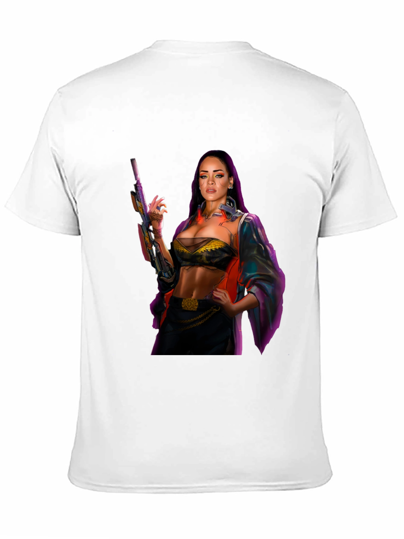 Cyberpunk Style Woman with Gun Graphic T-Shirt