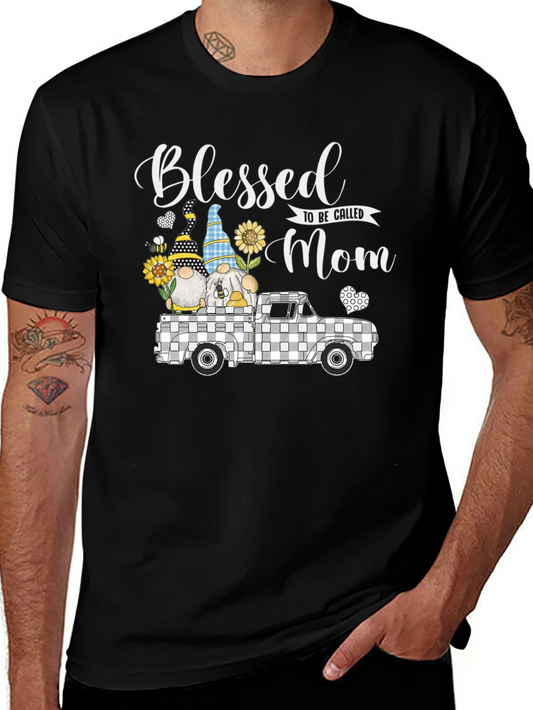 Blessed Mom T-Shirt with Gnome Truck Graphic Tee