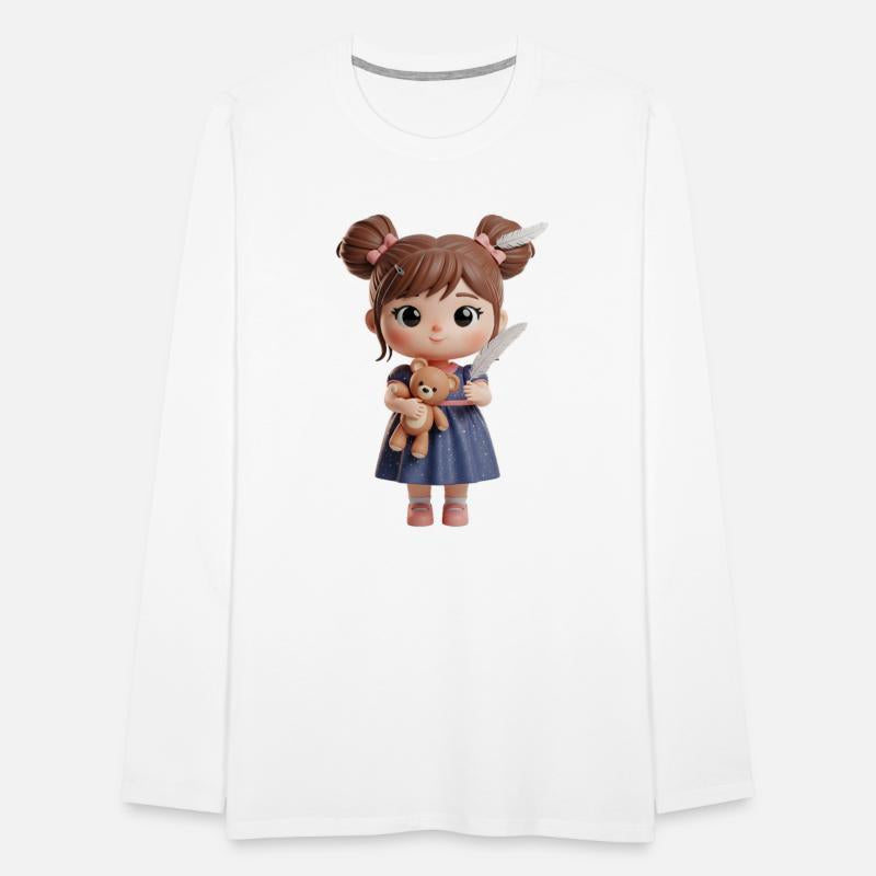 Whimsical Girl with Feather and Teddy Bear