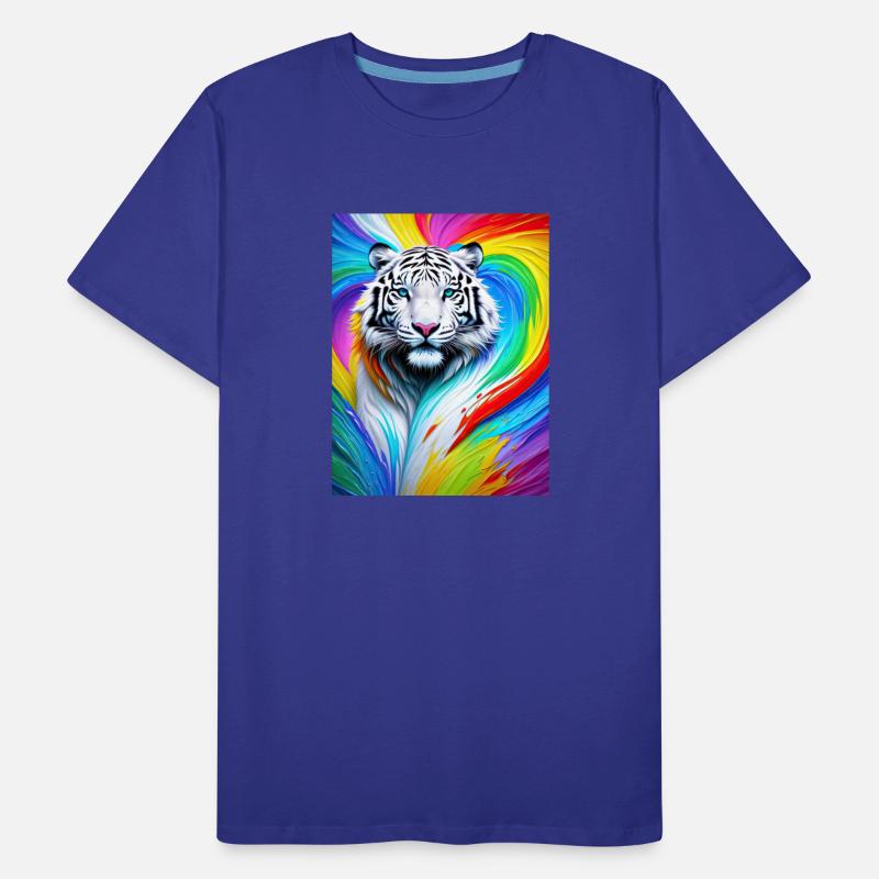 White tiger with rainbow splashes of colors