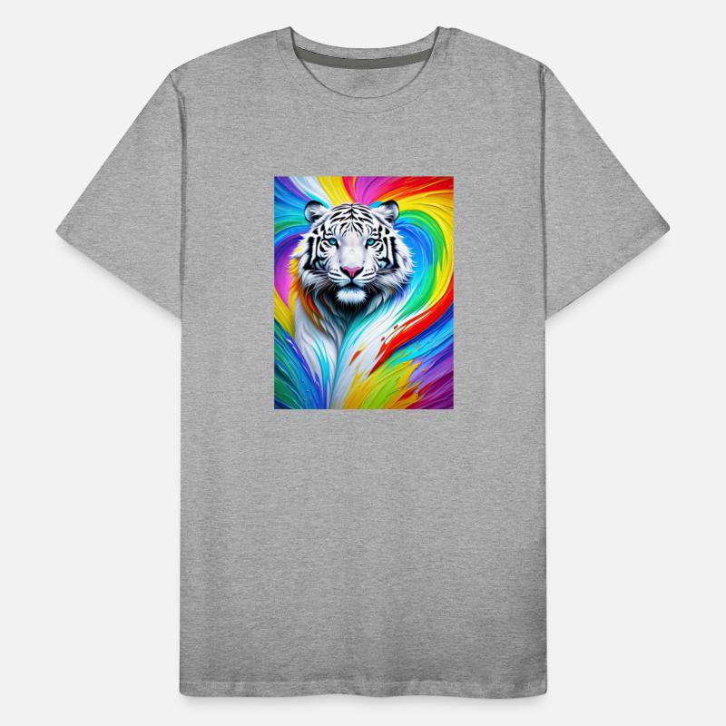 White tiger with rainbow splashes of colors