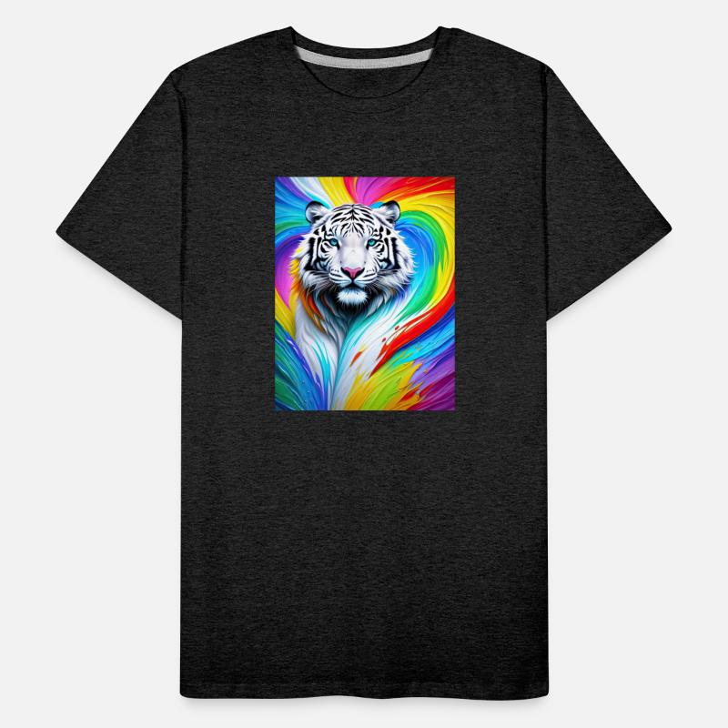 White tiger with rainbow splashes of colors