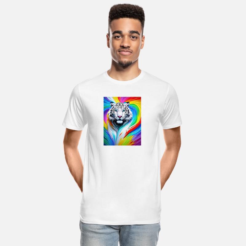 White tiger with rainbow splashes of colors