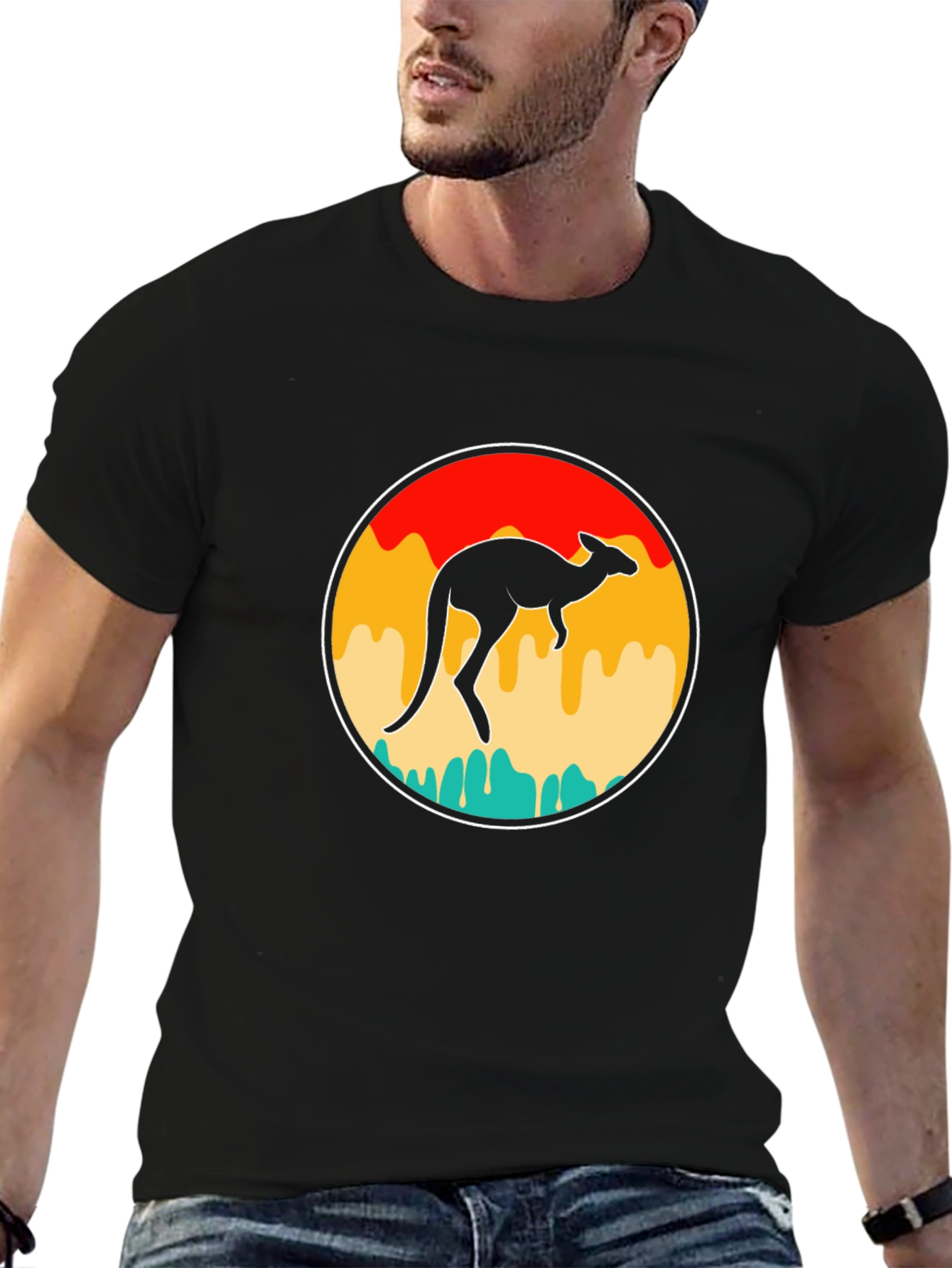 Retro Kangaroo Graphic Tee - Black T-Shirt