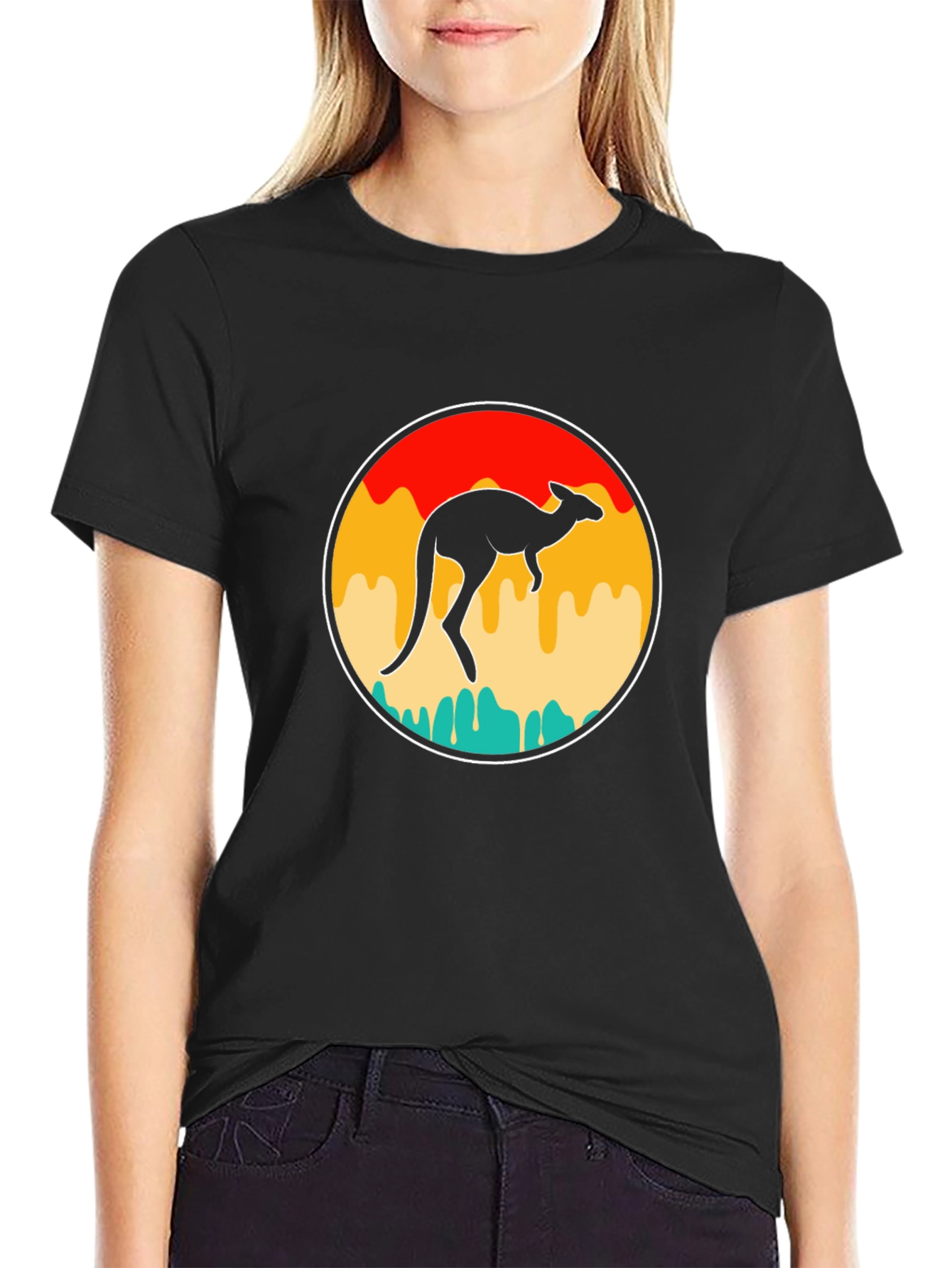 Retro Kangaroo Graphic Tee - Black T-Shirt