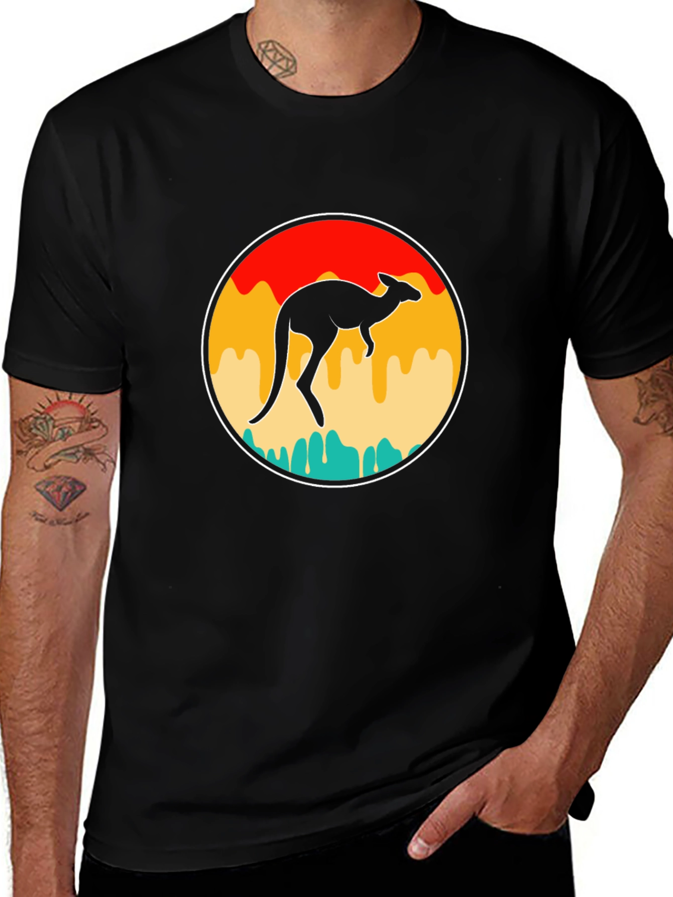Retro Kangaroo Graphic Tee - Black T-Shirt