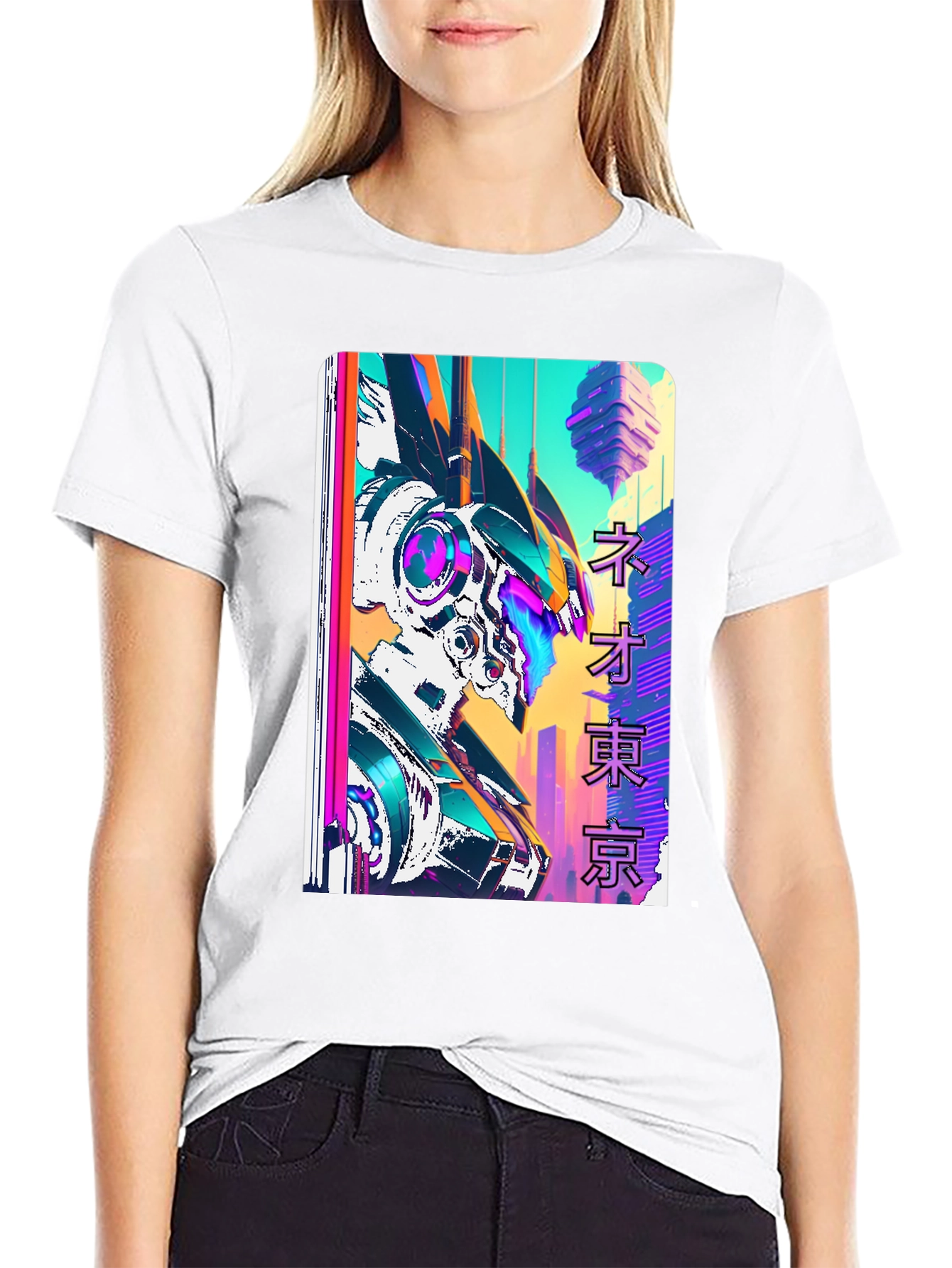 Neo Tokyo Robot Graphic Tee - Black Cotton T-Shirt