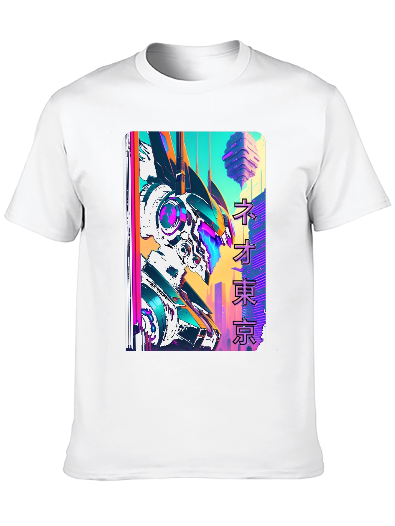 Neo Tokyo Robot Graphic Tee - Black Cotton T-Shirt