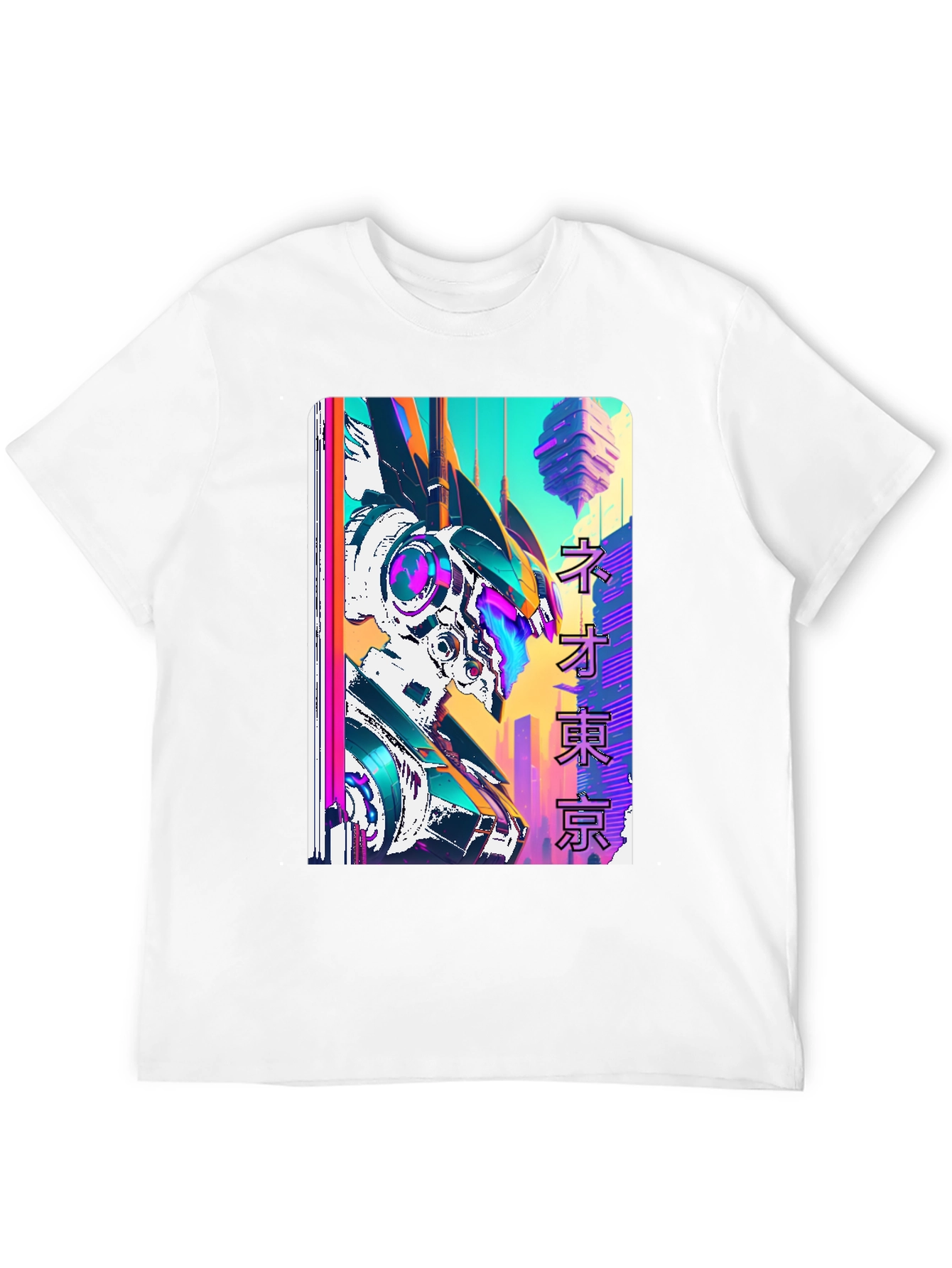 Neo Tokyo Robot Graphic Tee - Black Cotton T-Shirt