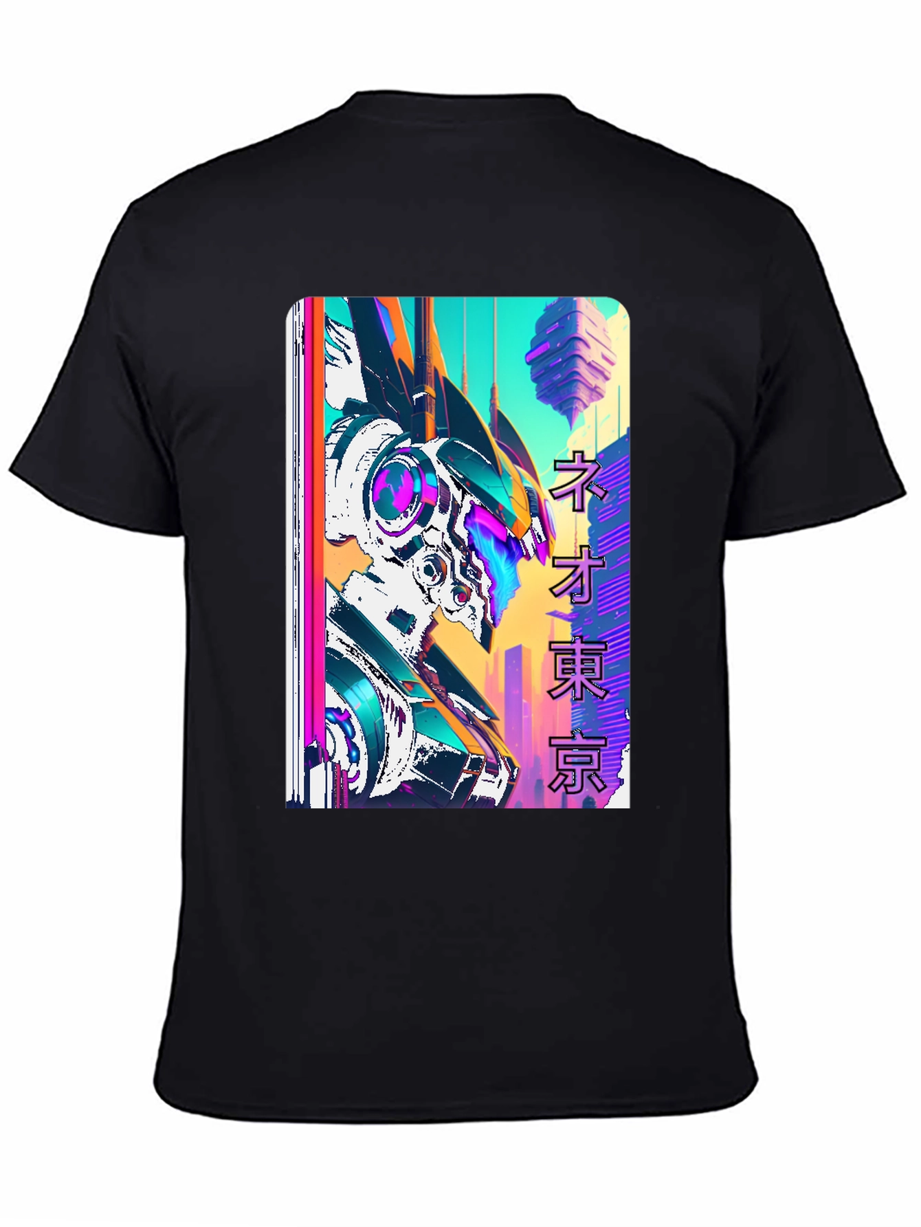Neo Tokyo Robot Graphic Tee - Black Cotton T-Shirt
