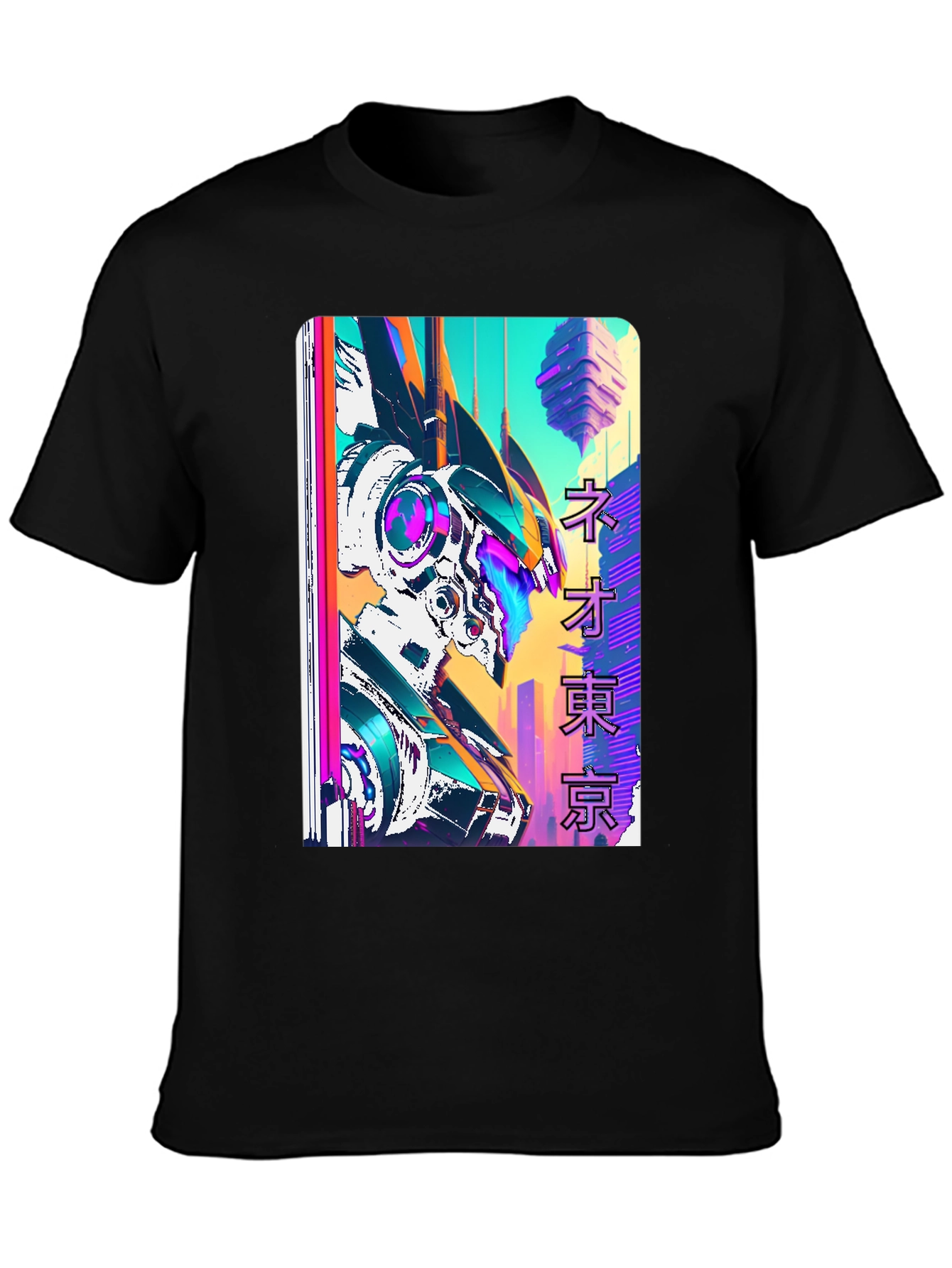 Neo Tokyo Robot Graphic Tee - Black Cotton T-Shirt