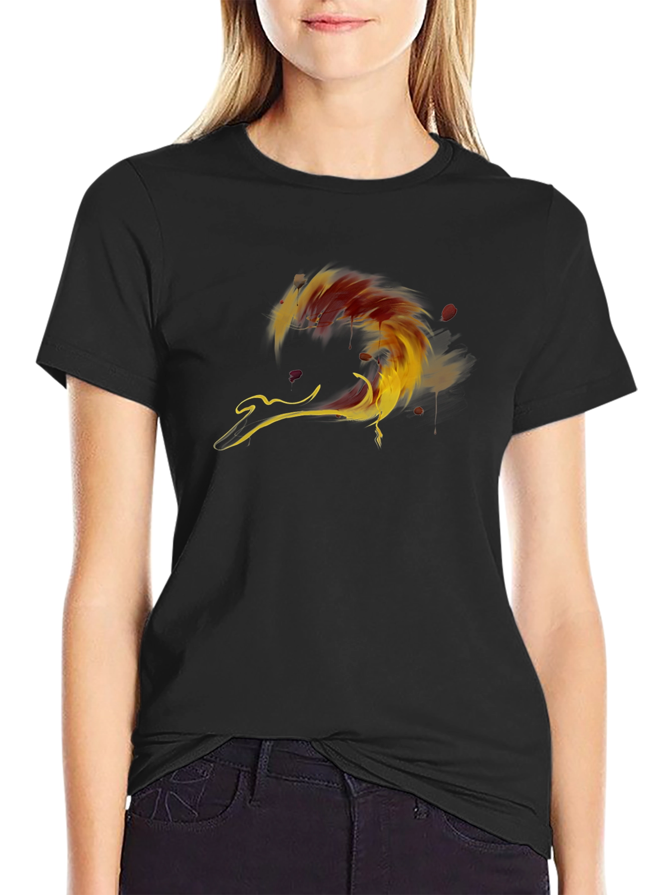 Fiery Abstract Graphic Black T-Shirt