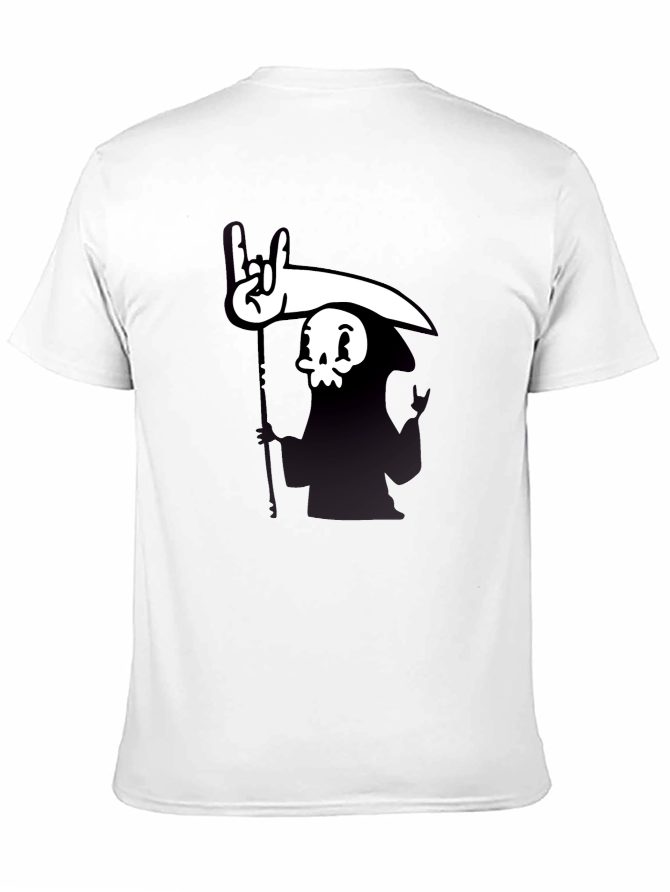 Cartoon Grim Reaper Rock On Graphic Tee - Black