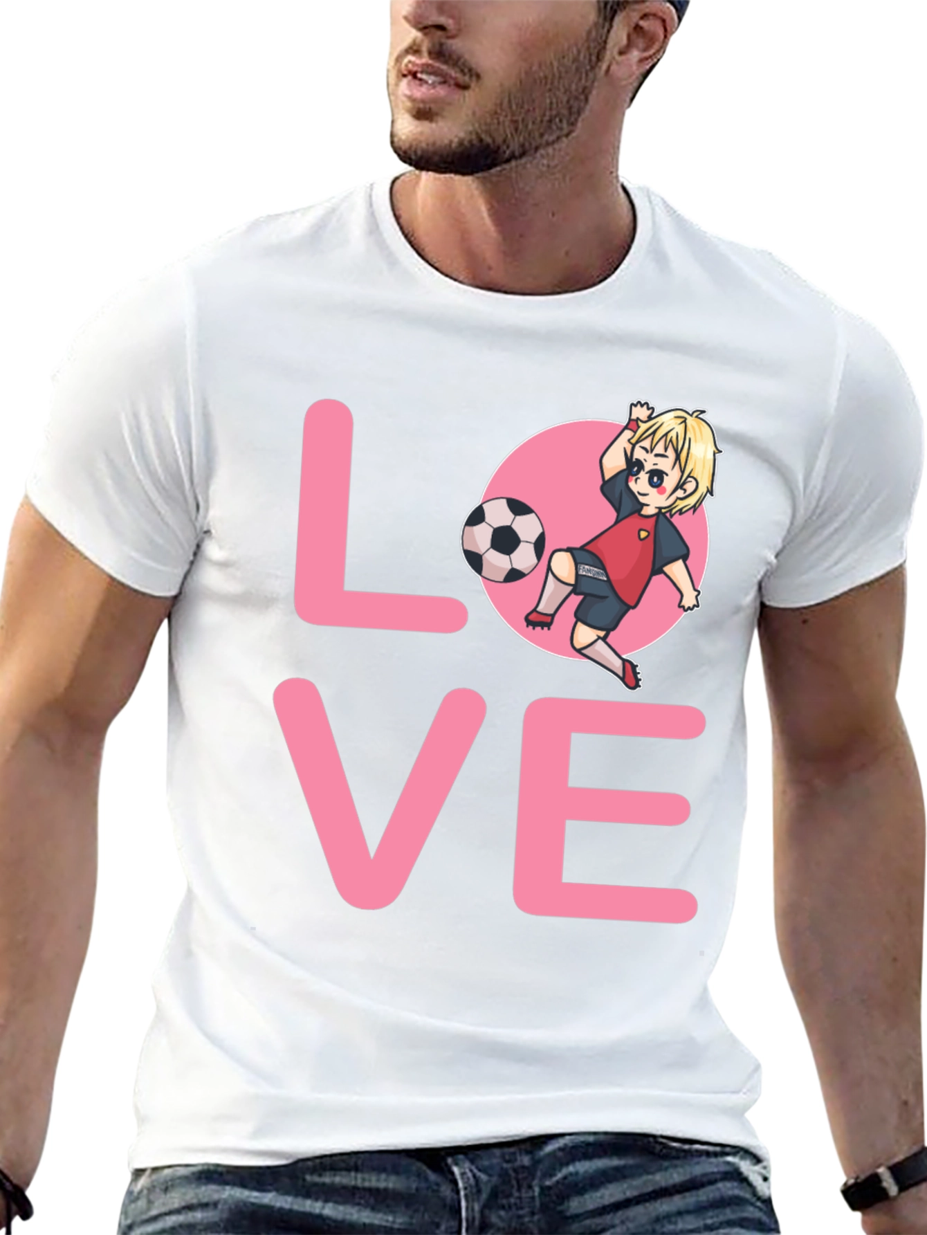 Love Soccer T-Shirt Cartoon Player Design Black