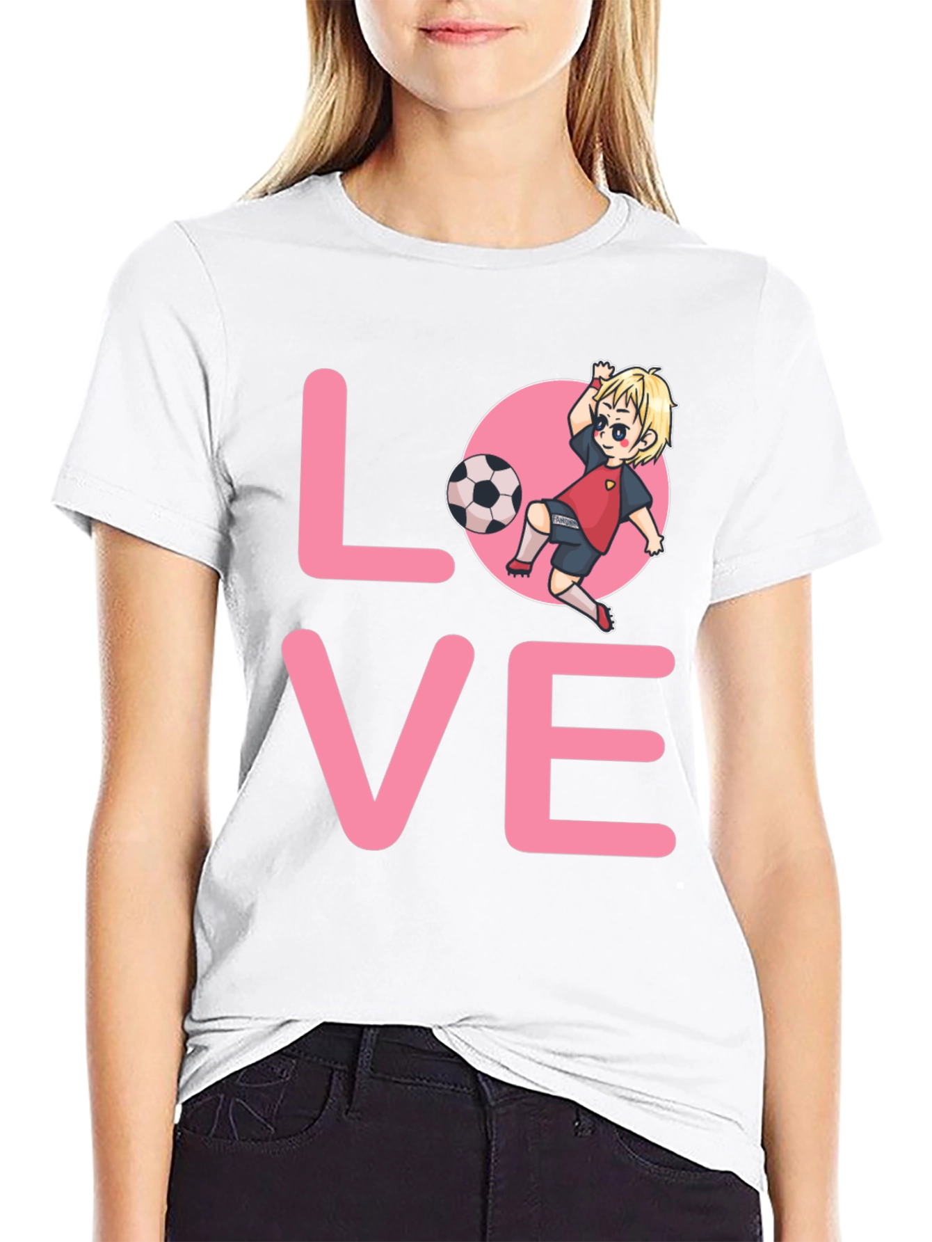 Love Soccer T-Shirt Cartoon Player Design Black