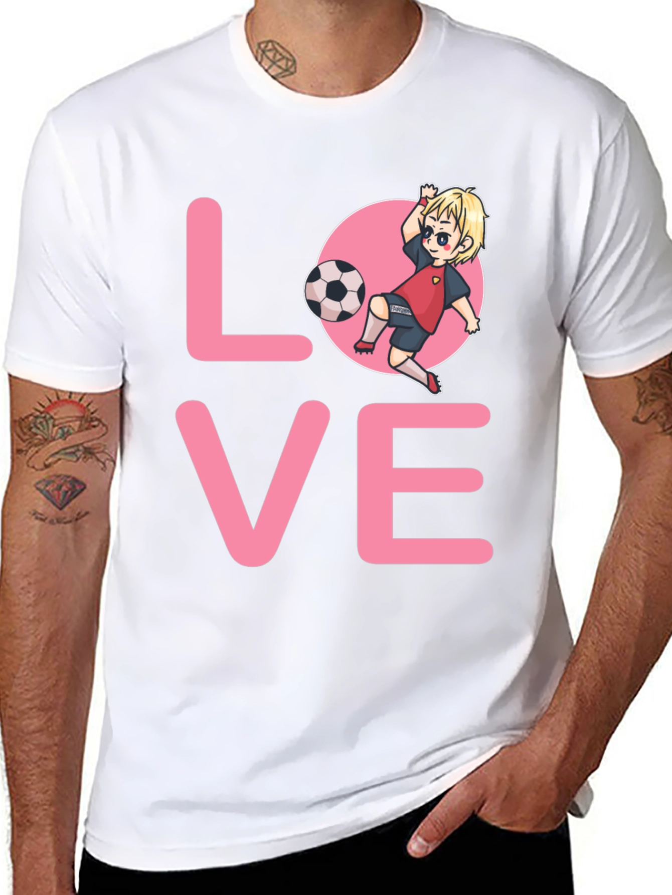 Love Soccer T-Shirt Cartoon Player Design Black