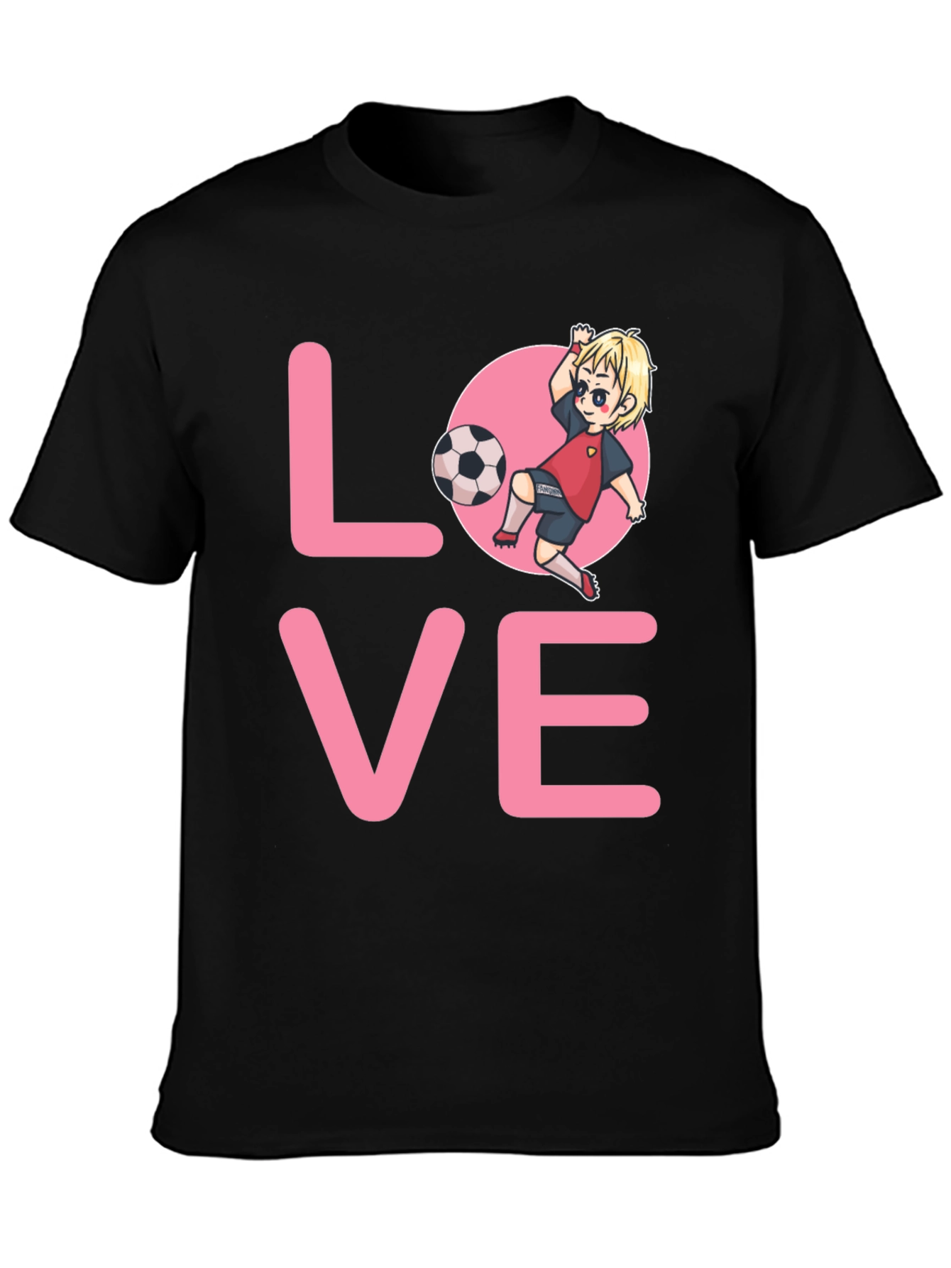 Love Soccer T-Shirt Cartoon Player Design Black
