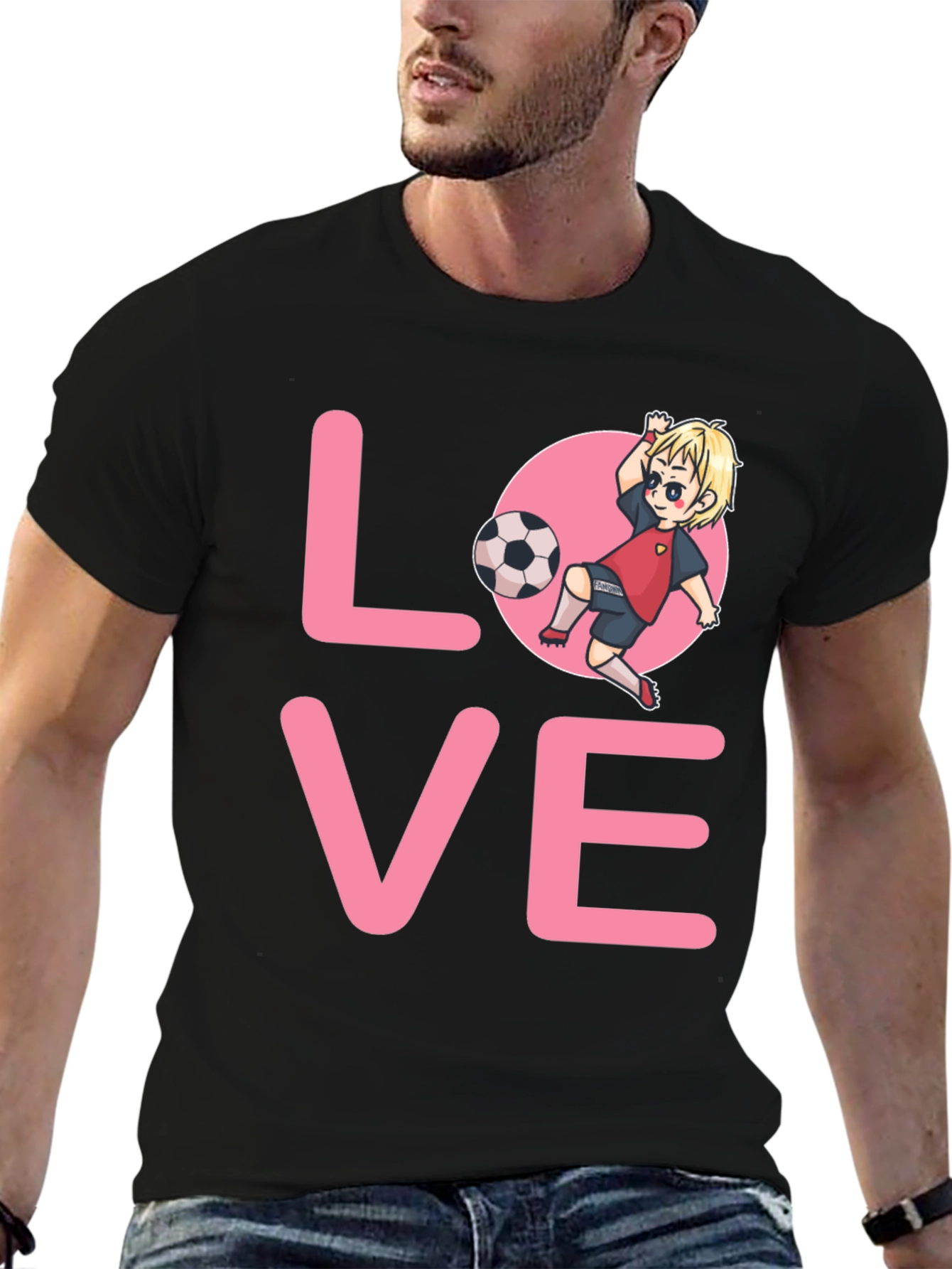Love Soccer T-Shirt Cartoon Player Design Black