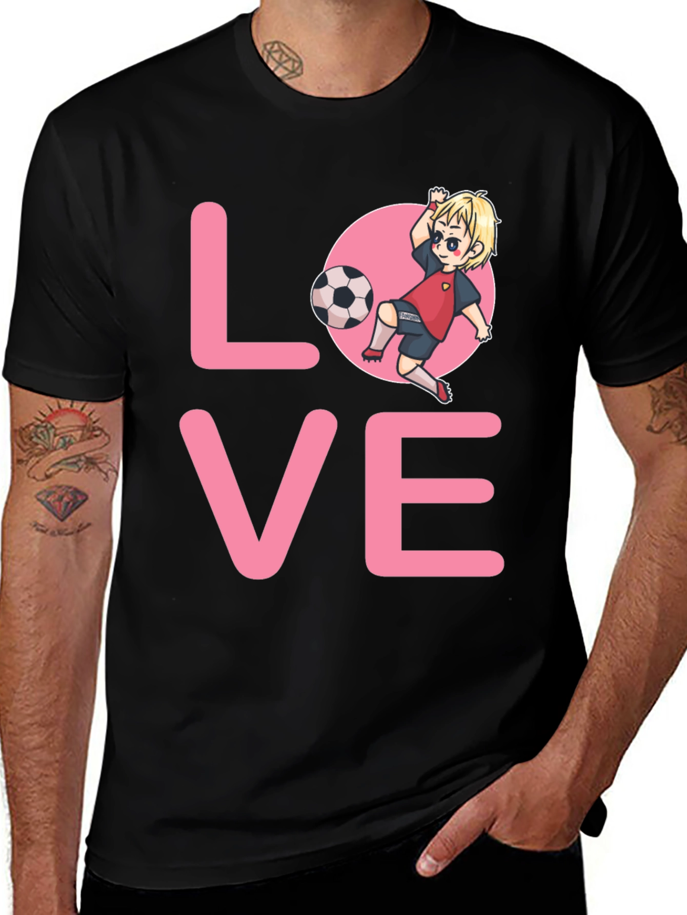 Love Soccer T-Shirt Cartoon Player Design Black