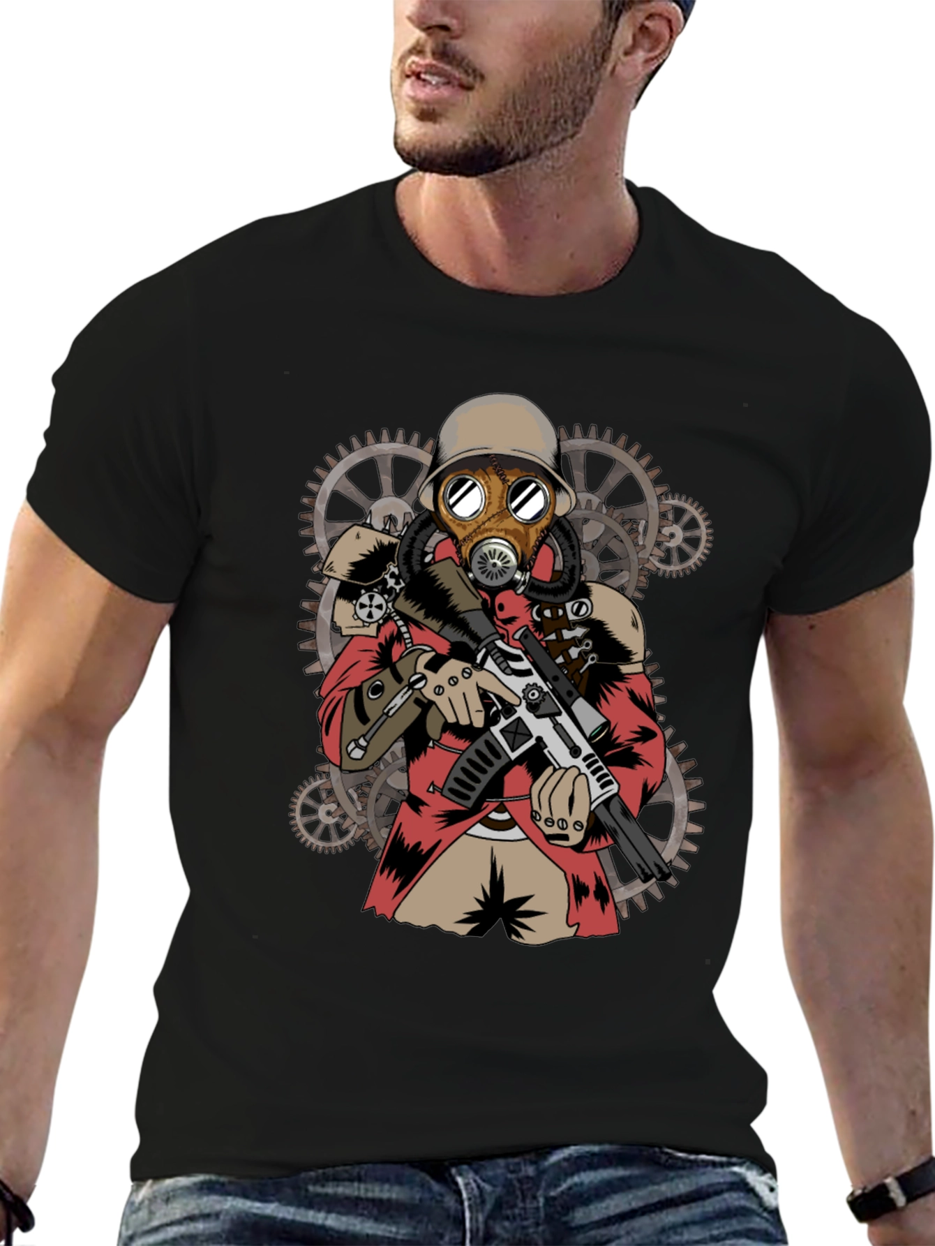 Steampunk Gas Mask Soldier Graphic T-Shirt