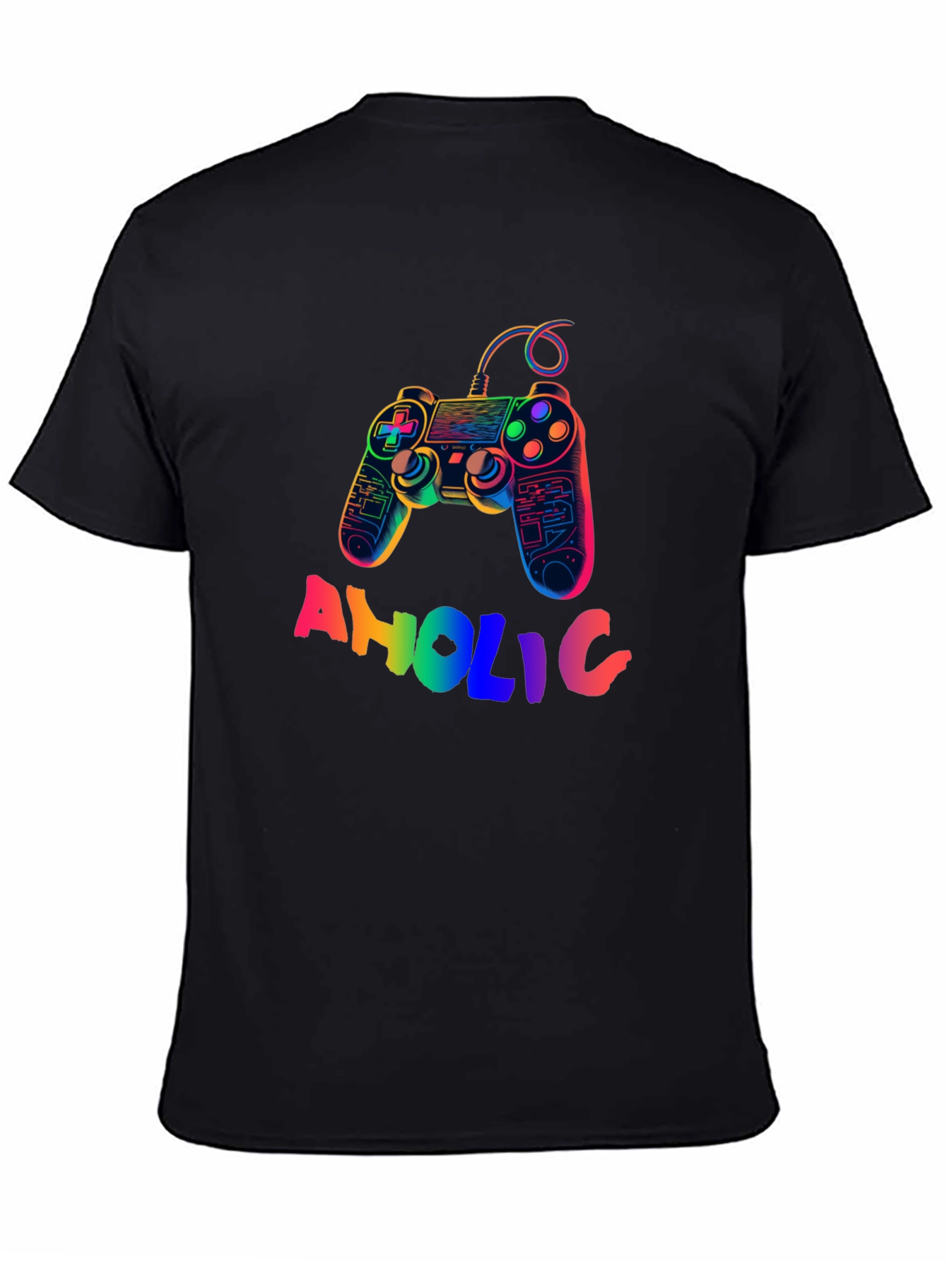 Gamer-Aholic Rainbow Graphic Tee - Black