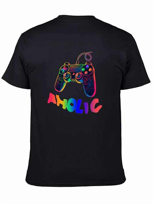 Gamer-Aholic Rainbow Graphic Tee - Black