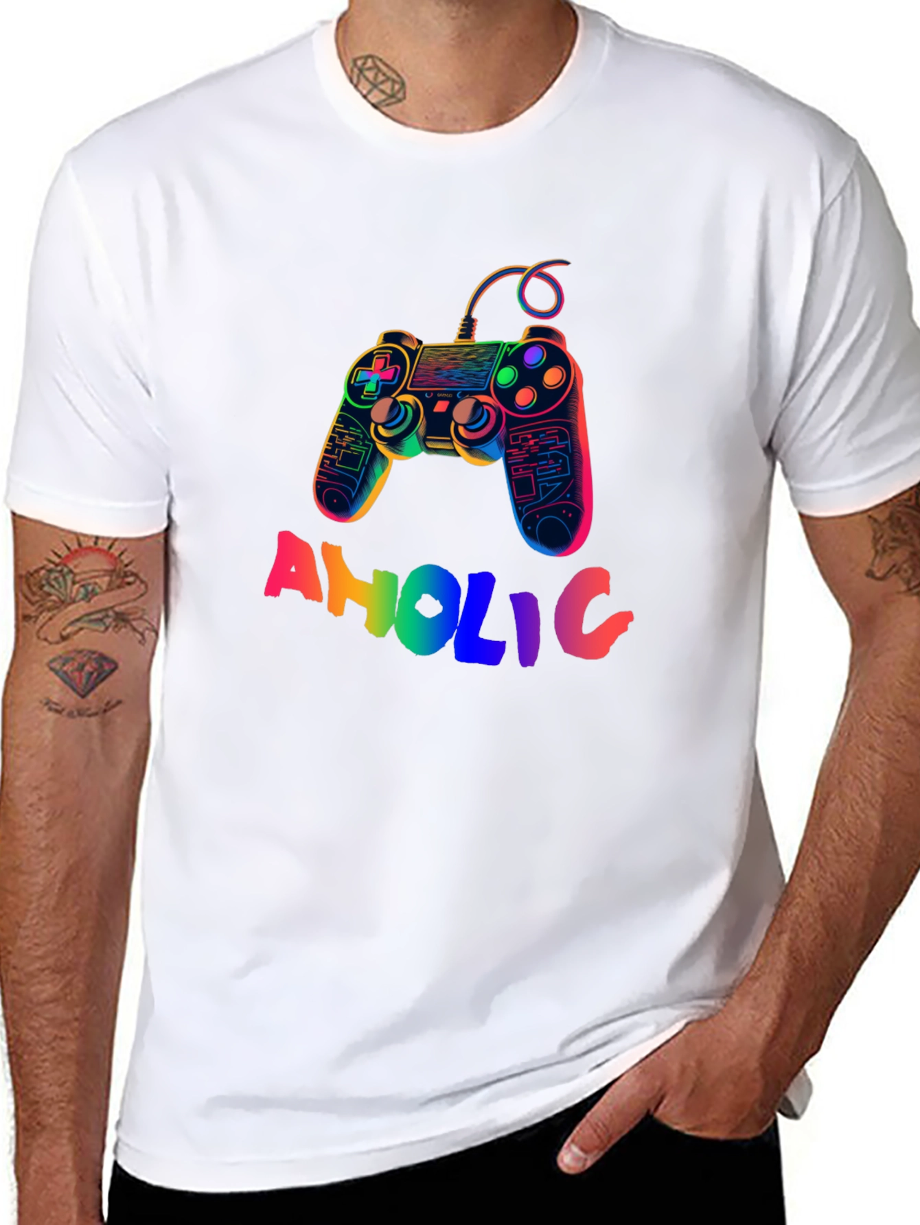 Gamer-Aholic Rainbow Graphic Tee - Black