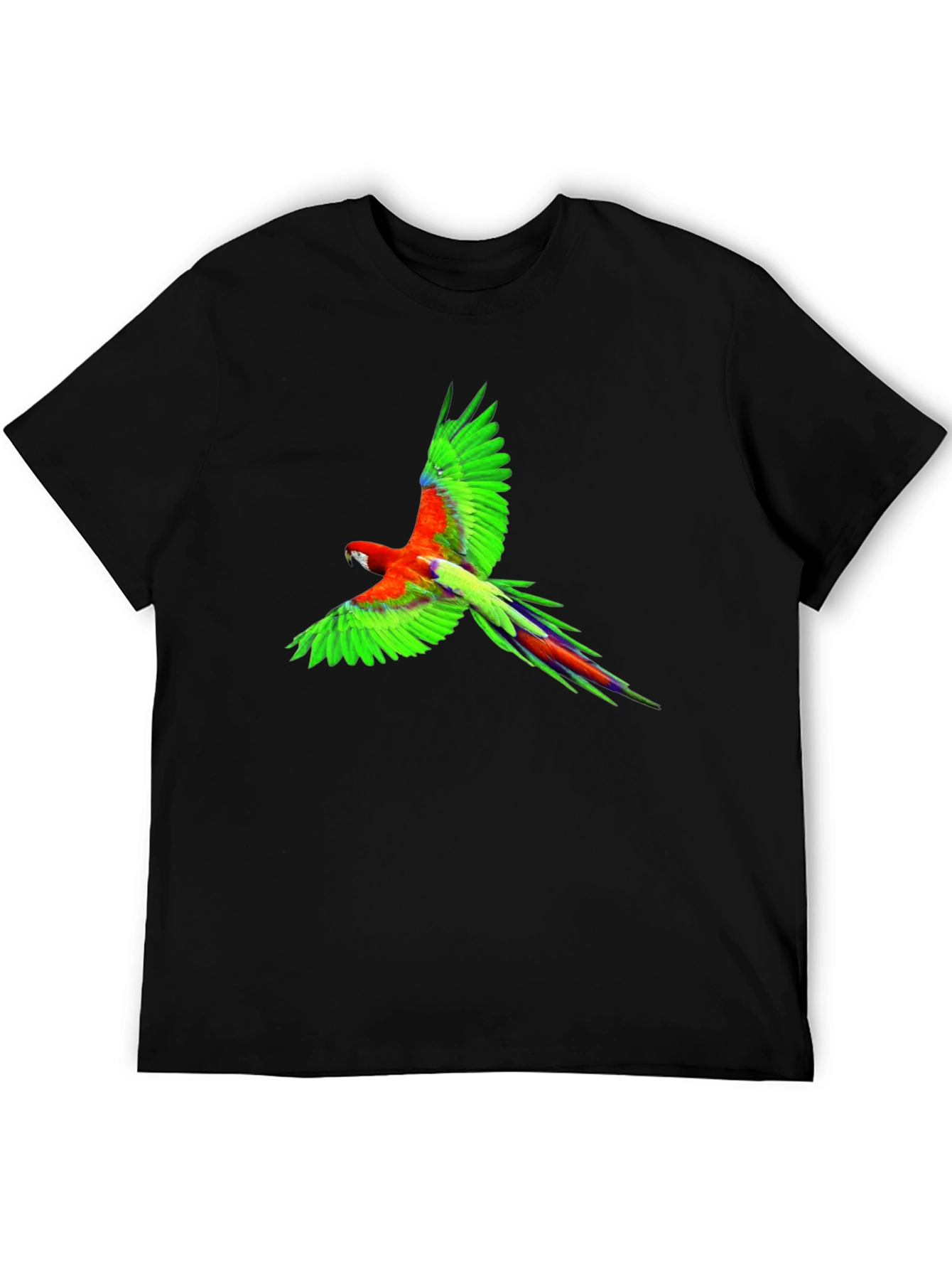 Tropical Parrot Graphic Print Black T-Shirt
