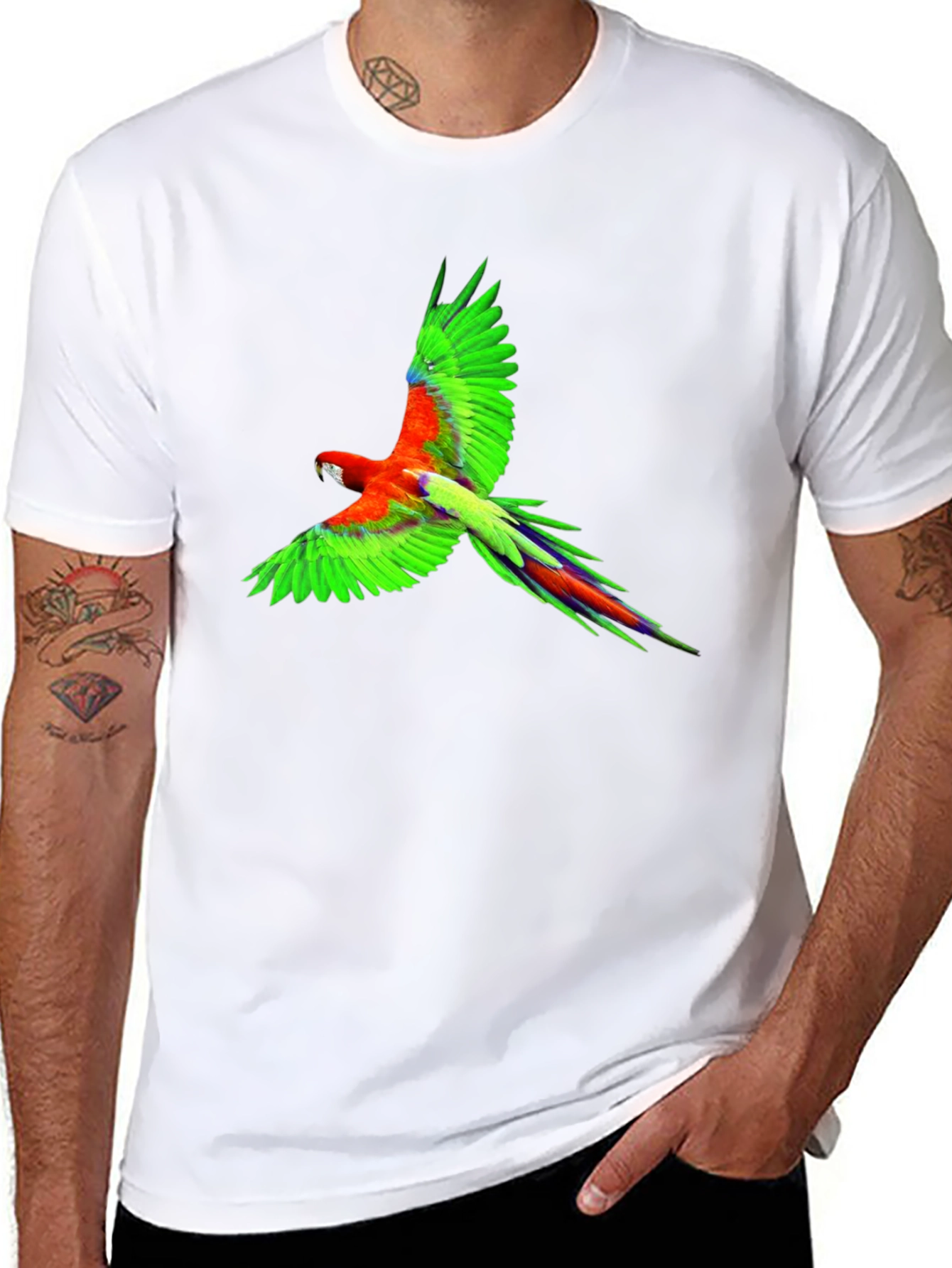 Tropical Parrot Graphic Print Black T-Shirt